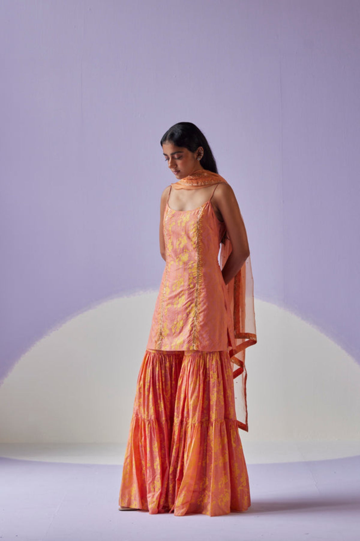 Coral Block Printed Sharara Set