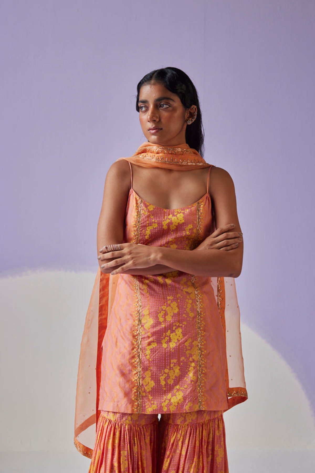 Coral Block Printed Sharara Set