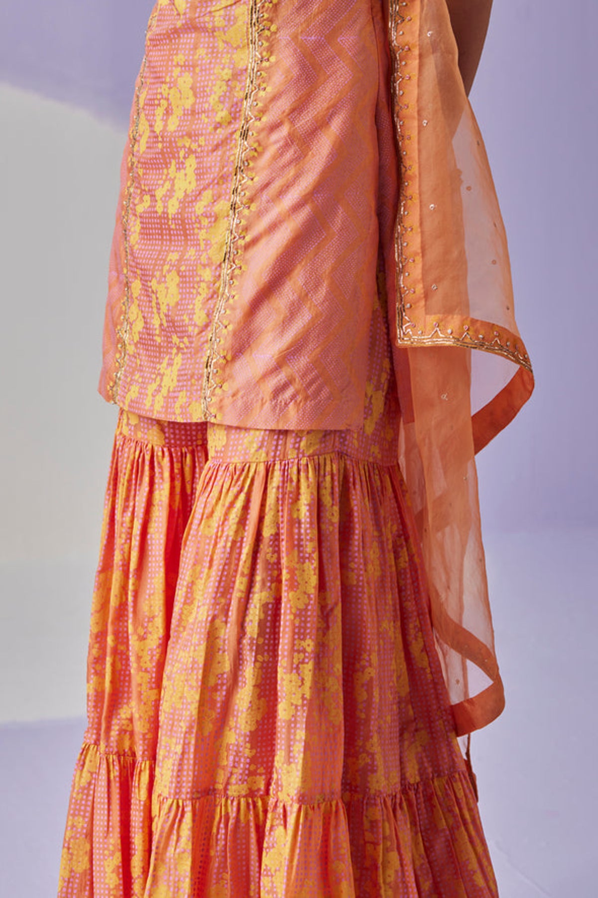 Coral Block Printed Sharara Set