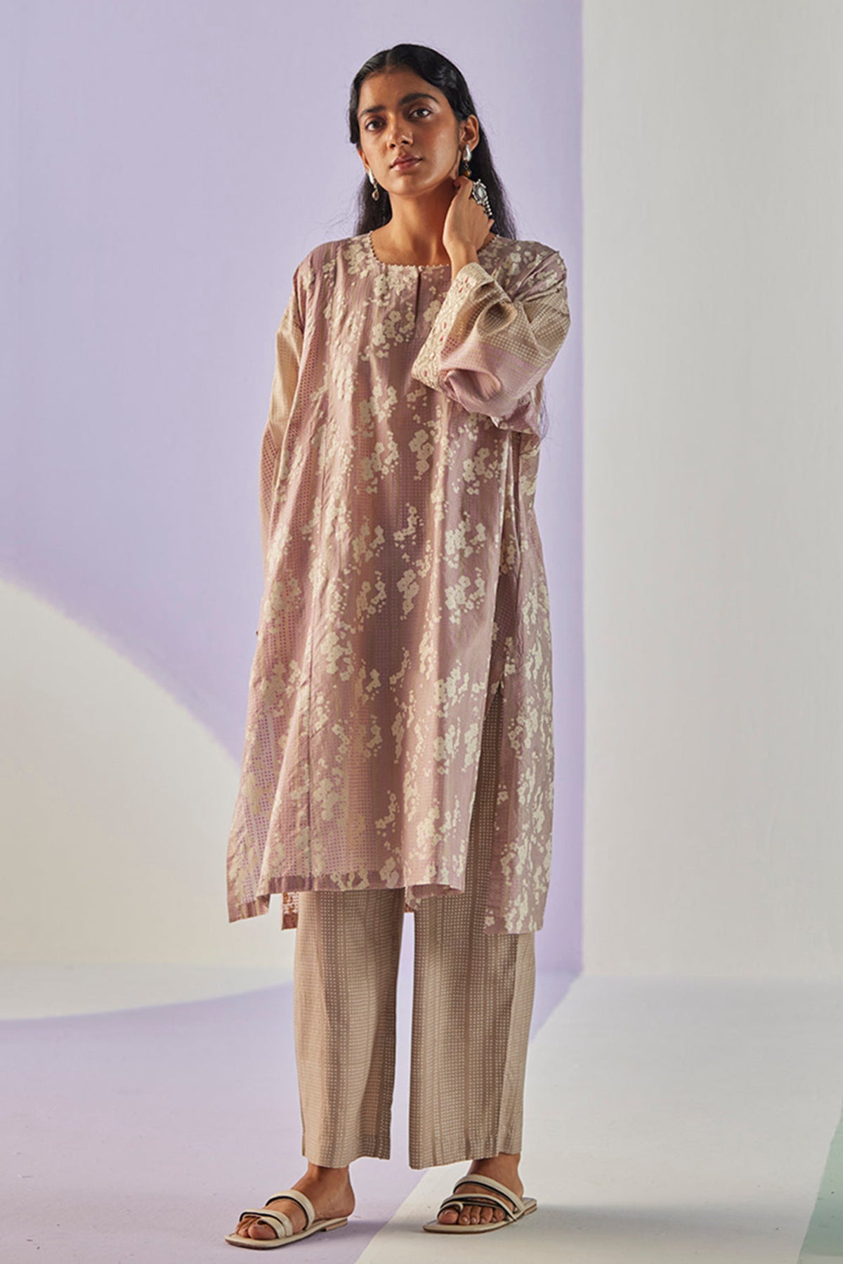 Grey Block Printed Kurta Set