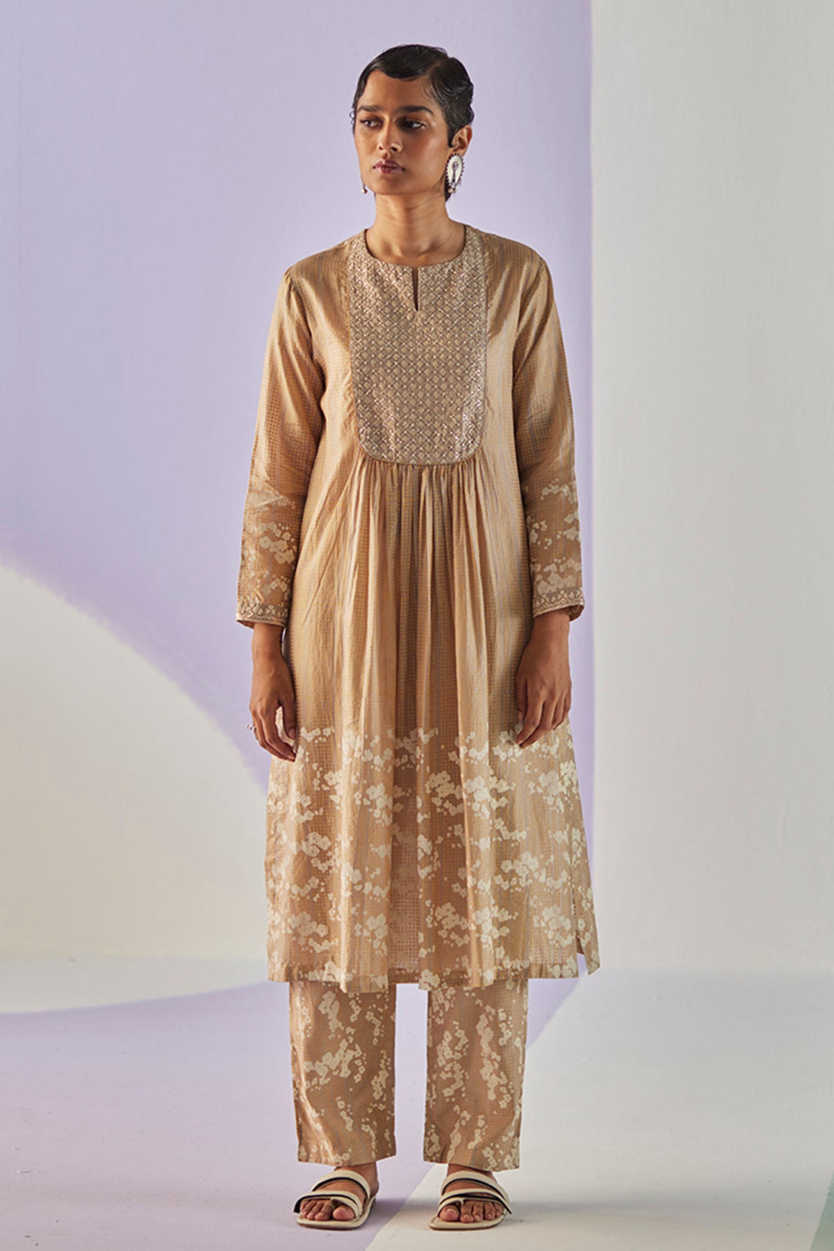 Block Printed Pleated Kurta Set.