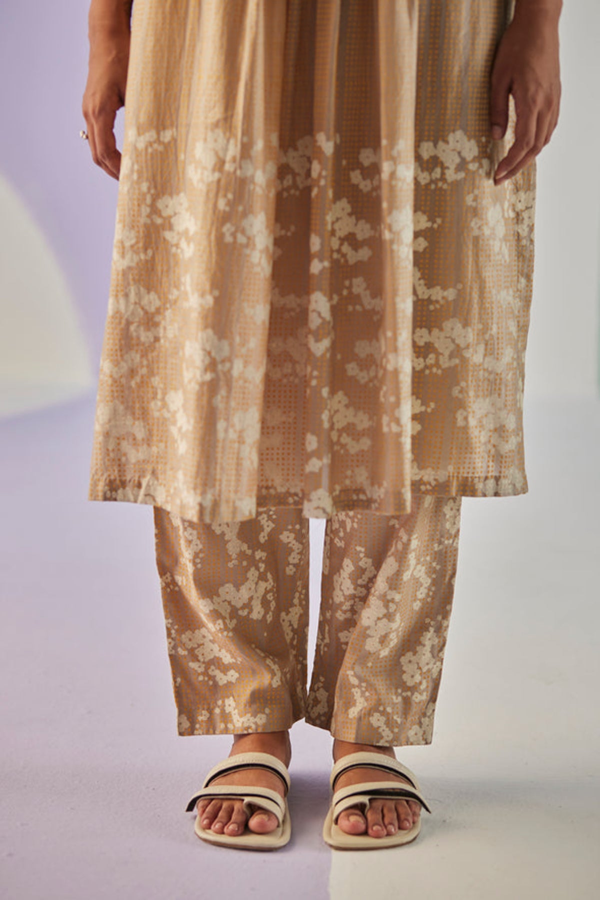 Block Printed Pleated Kurta Set.