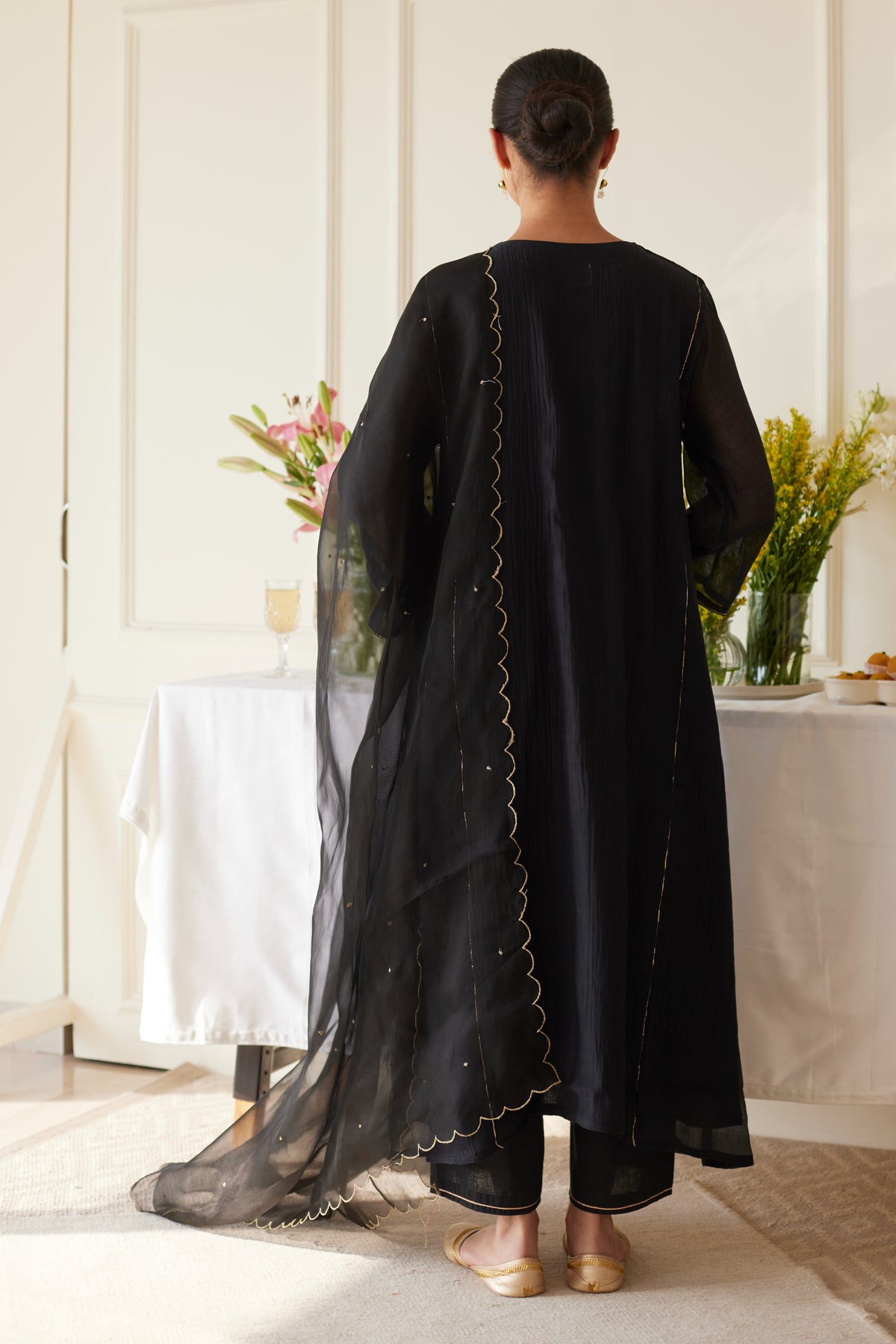 Black Smoking Chanderi Kurta Set