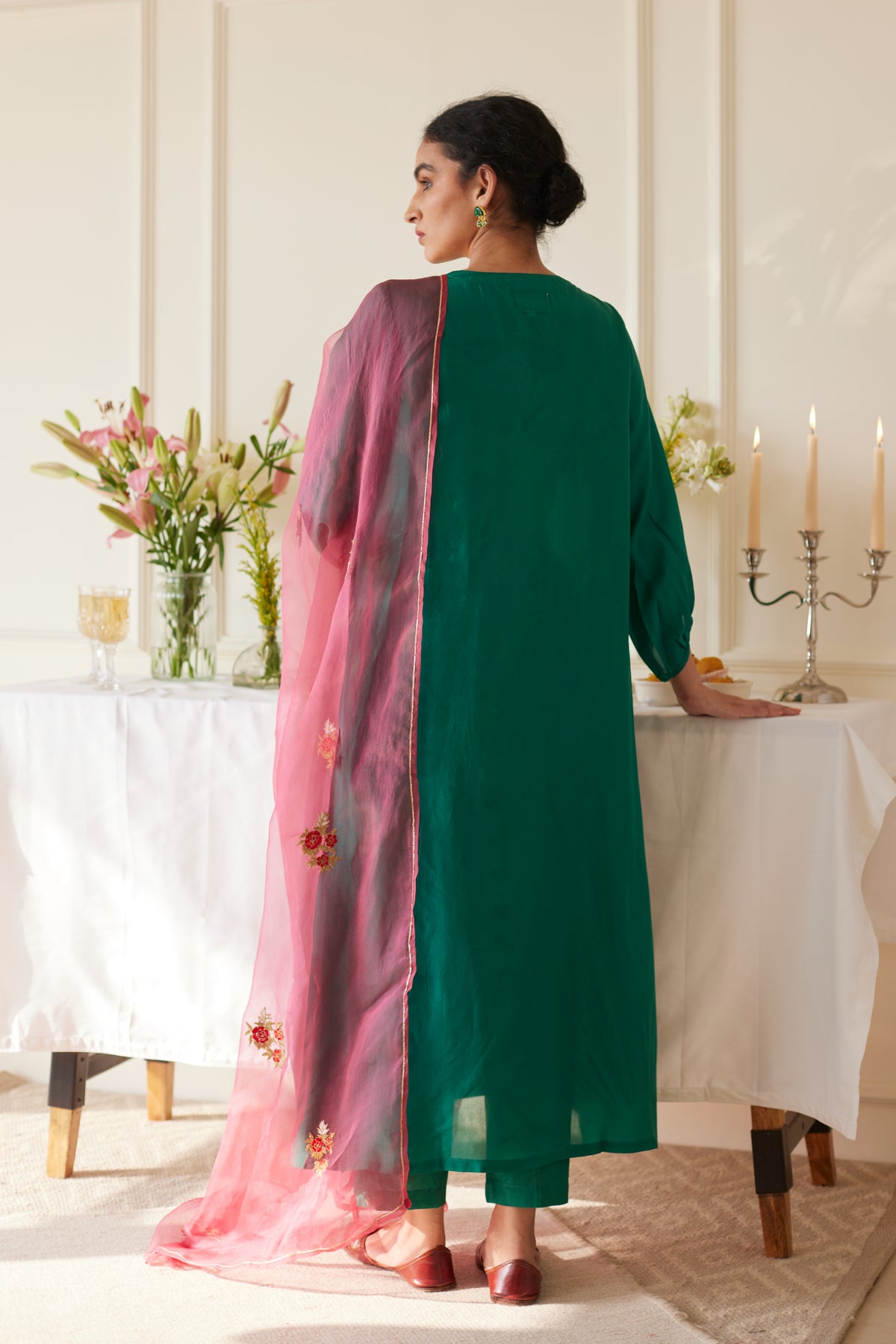 Pink Green Silk Kurta Set