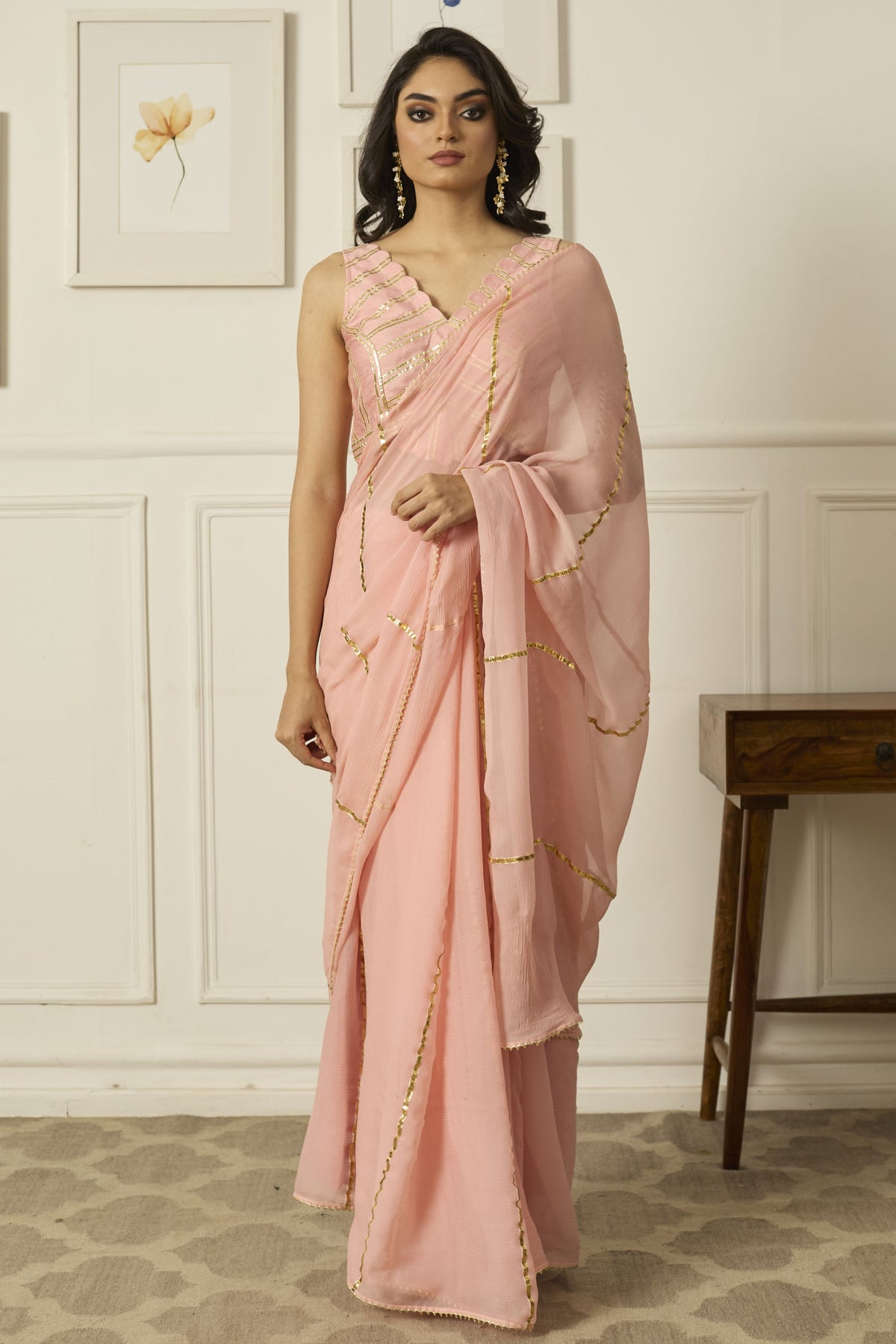 Pastel Pink Dhara Chiffon Saree