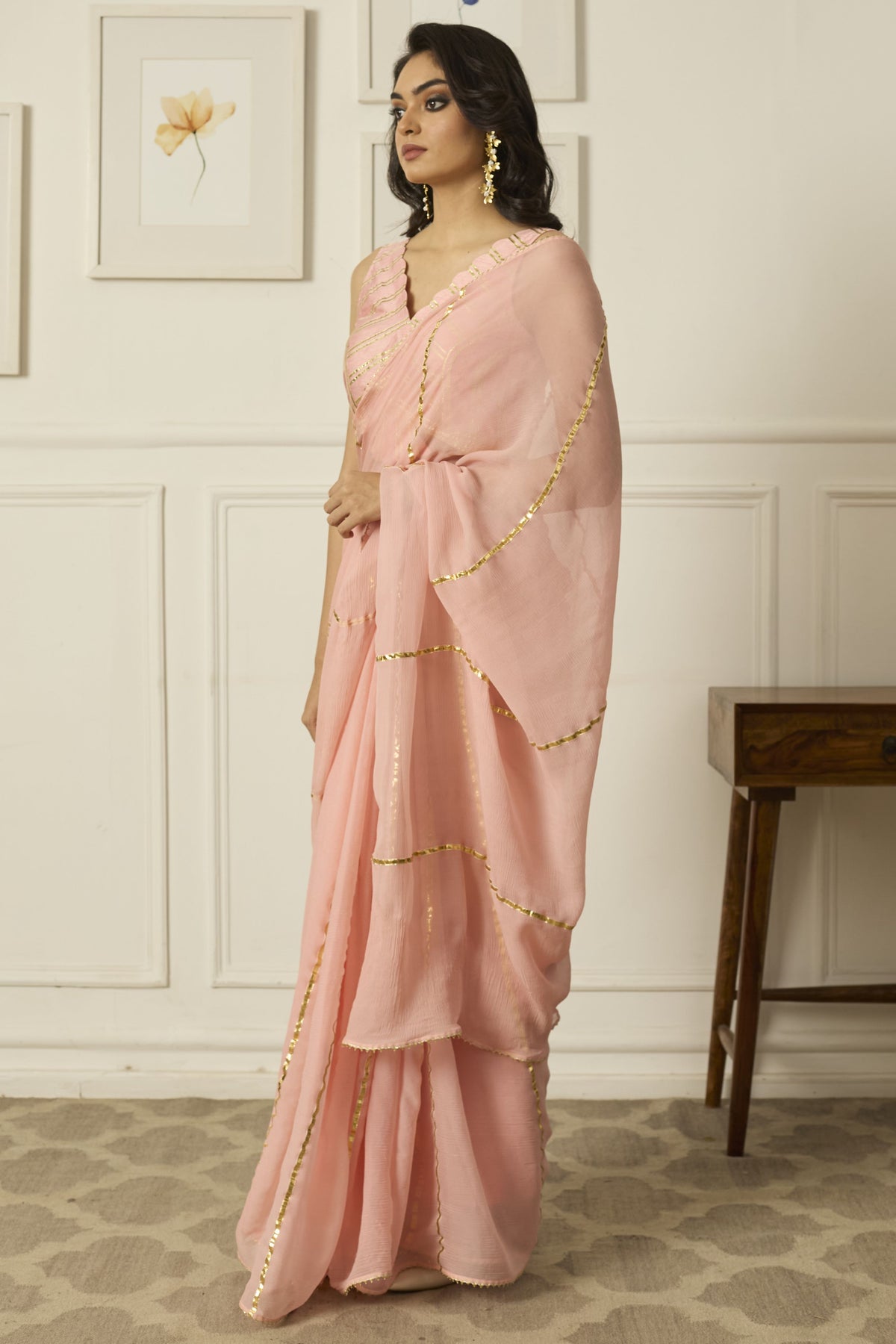 Pastel Pink Dhara Chiffon Saree