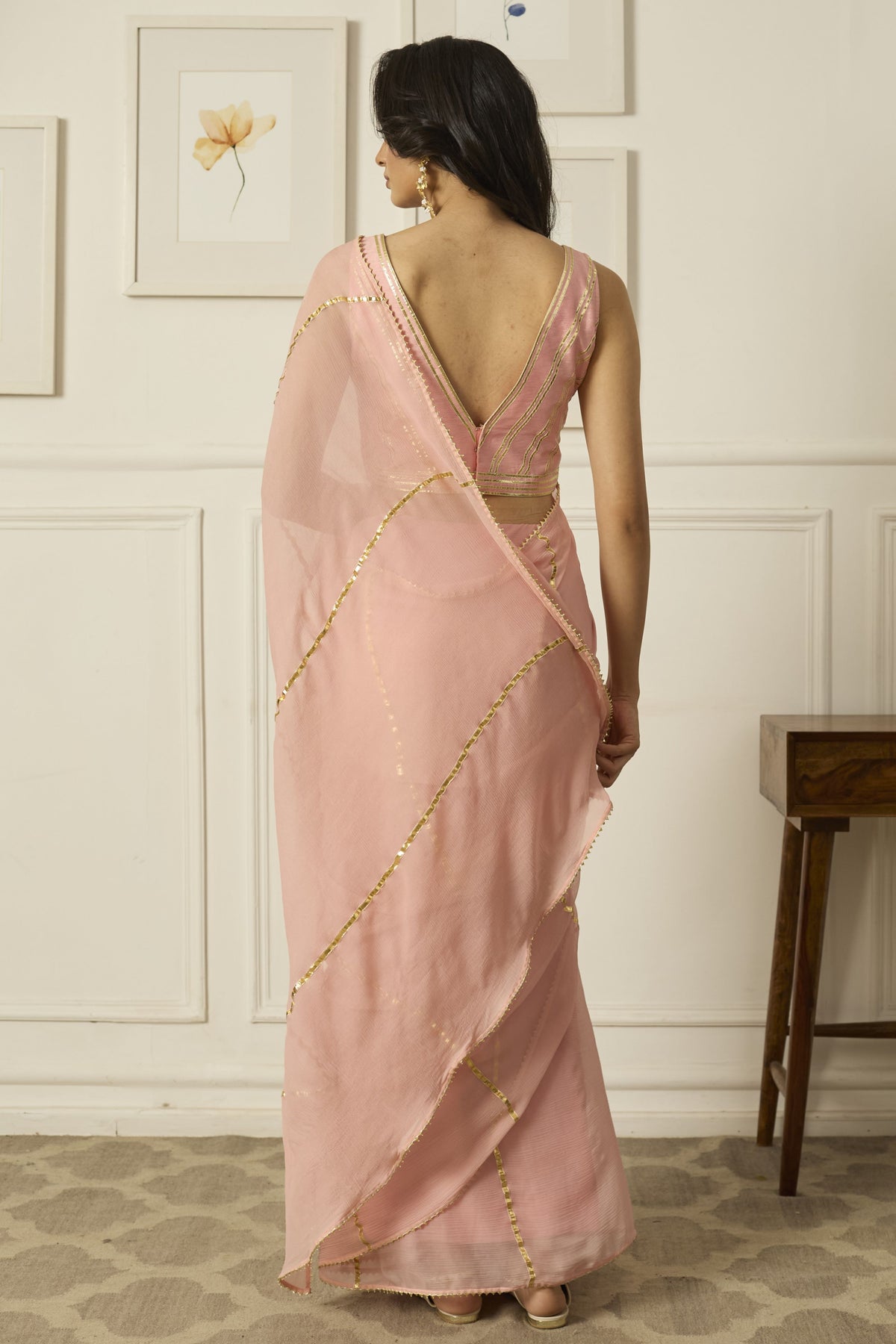 Pastel Pink Dhara Chiffon Saree