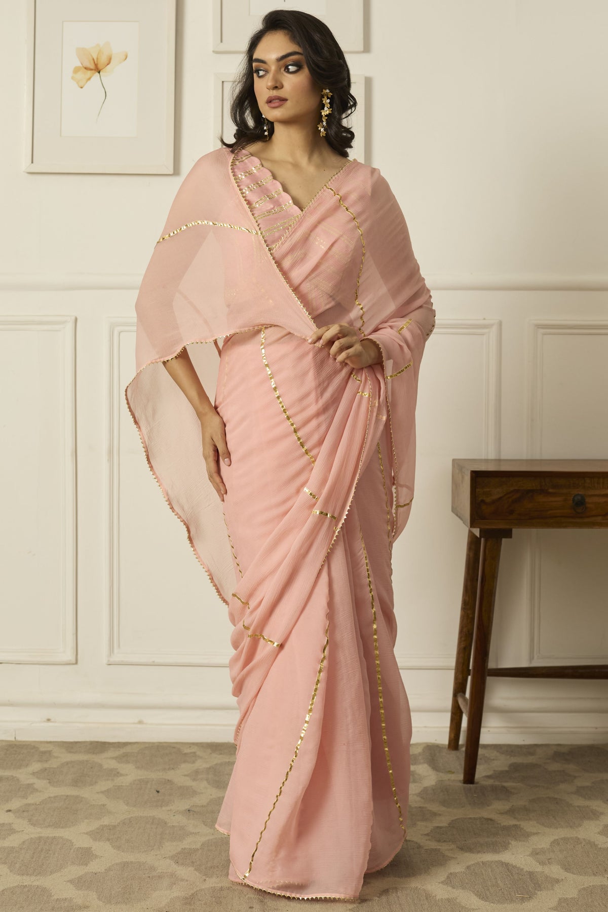 Pastel Pink Dhara Chiffon Saree