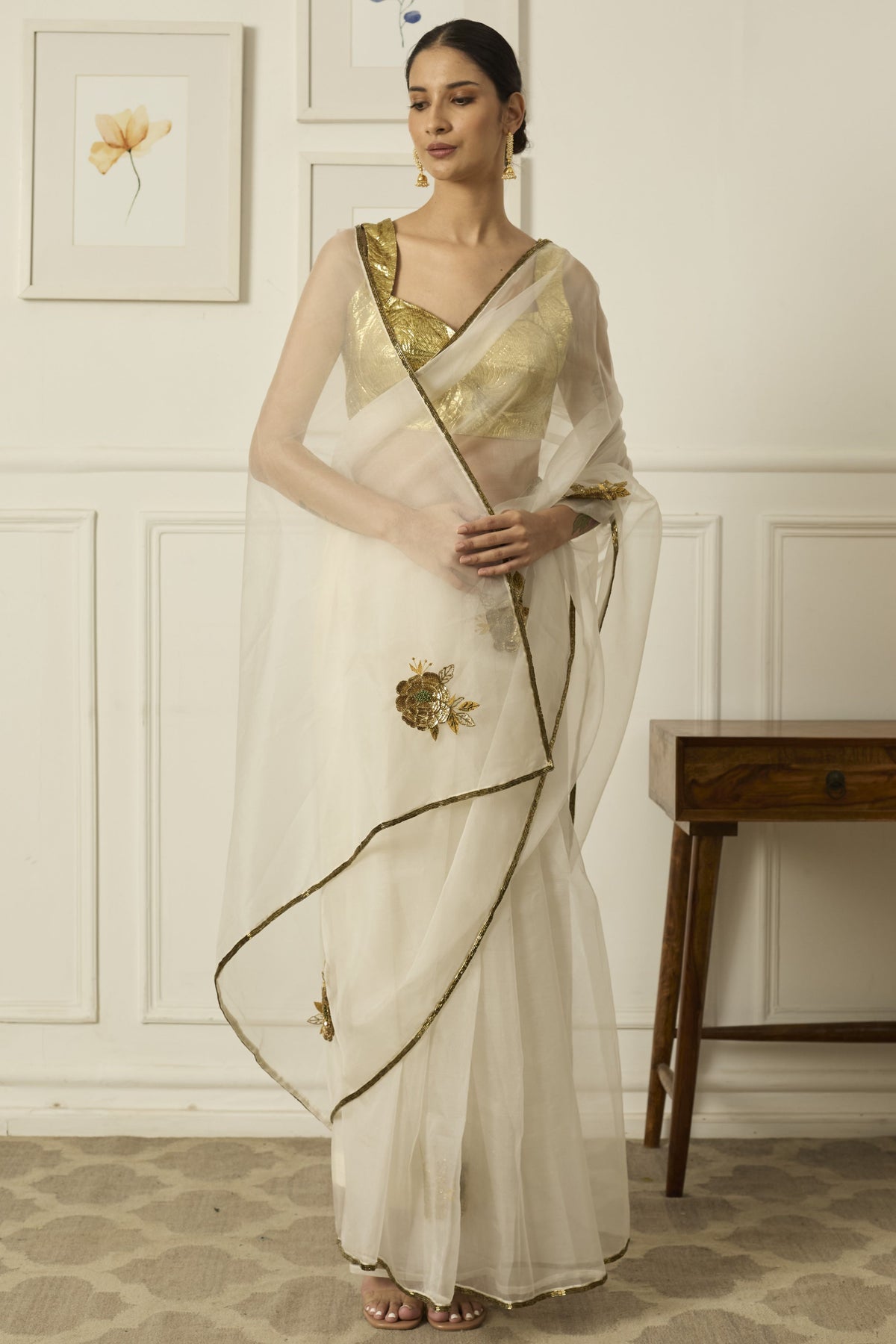 Ivory-gold Paro Saree