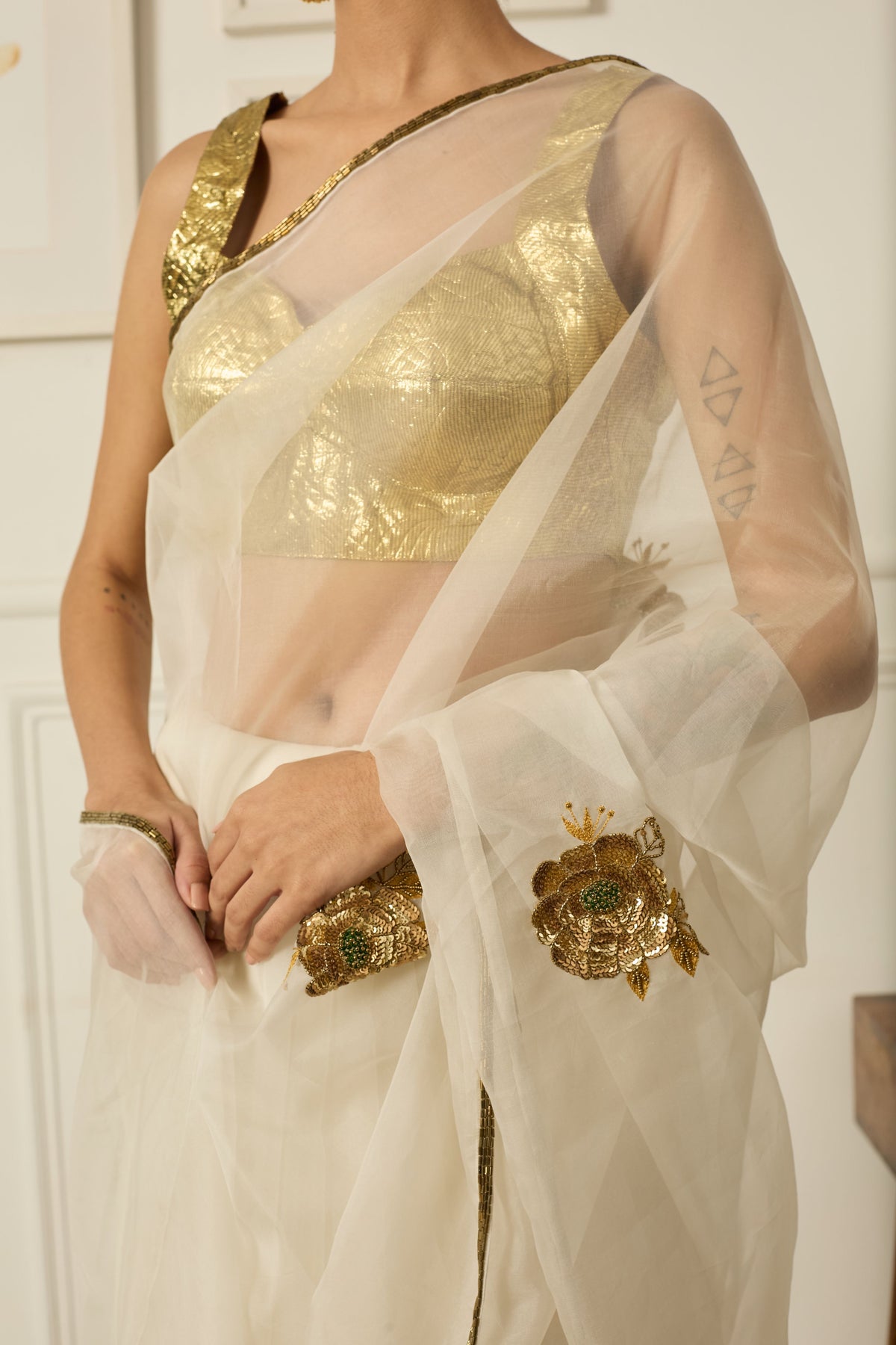 Ivory-gold Paro Saree