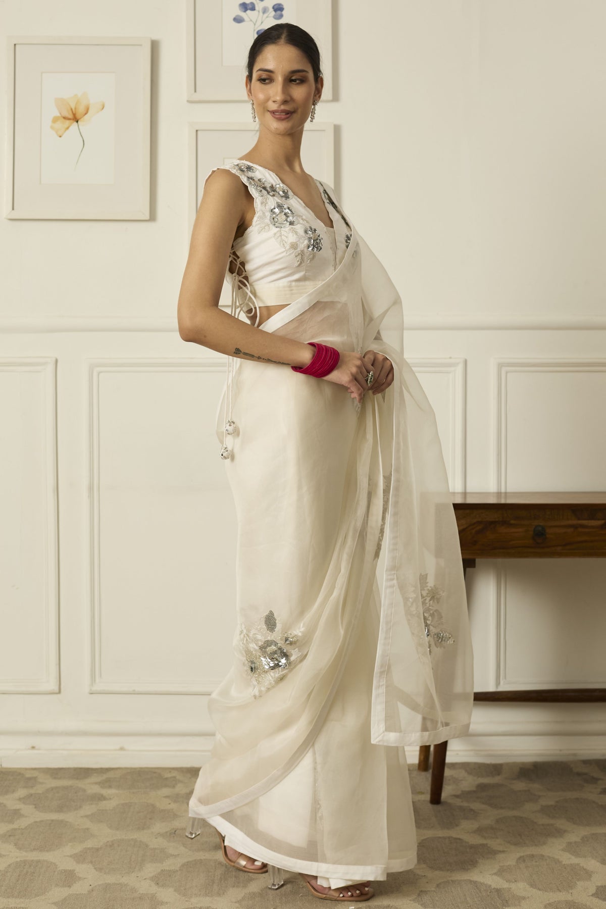 Ivory-silver Aradhana Silk Organza Saree