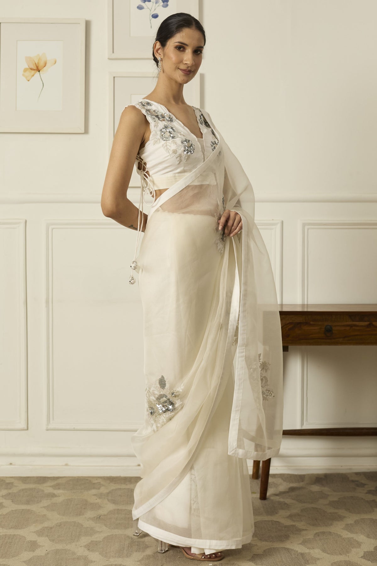 Ivory-silver Aradhana Silk Organza Saree