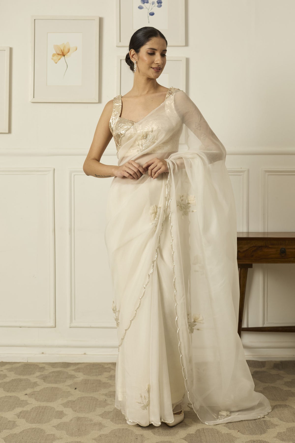 White Floret Saree