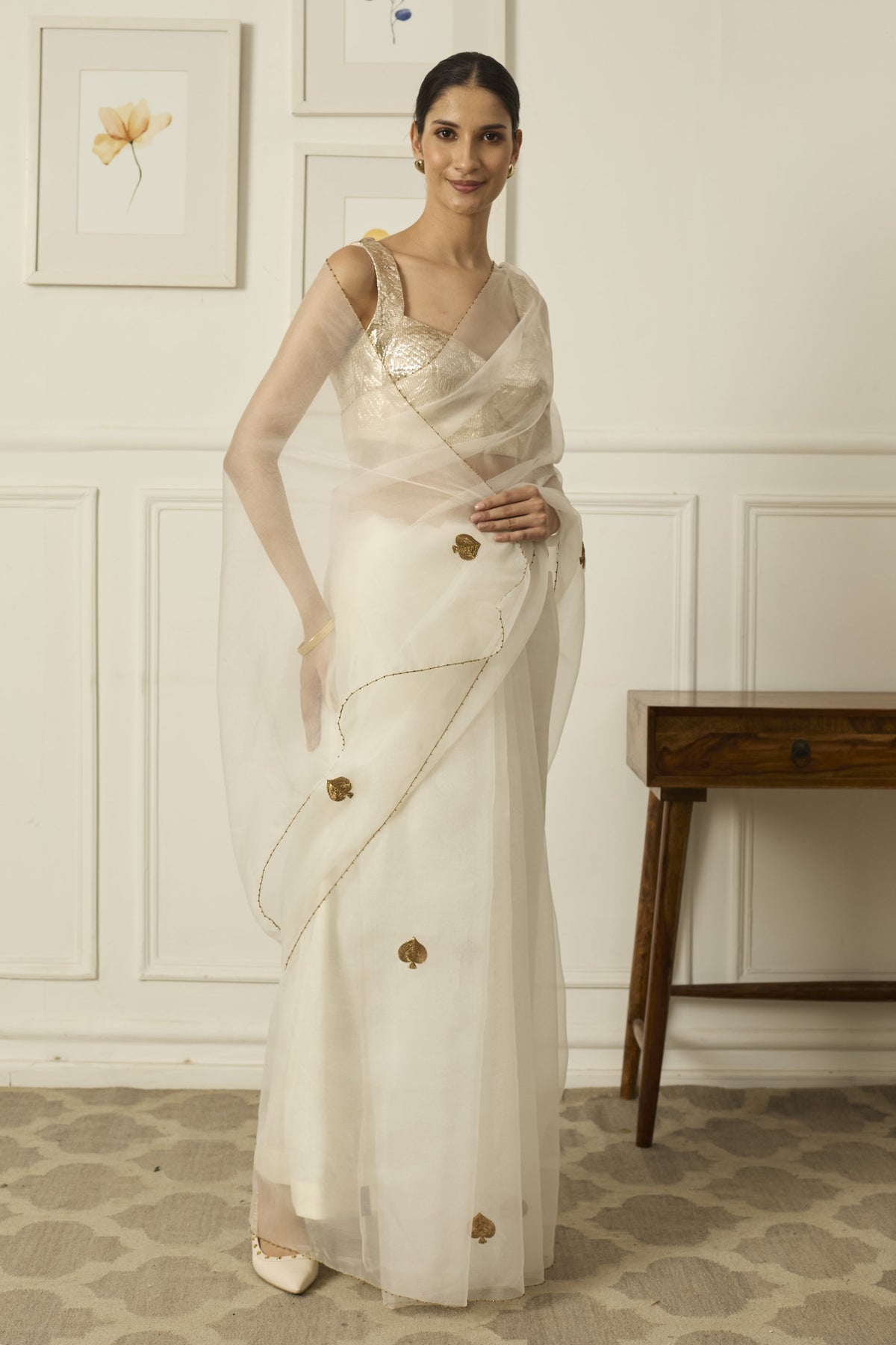 Ace Ivory Silk Organza Saree