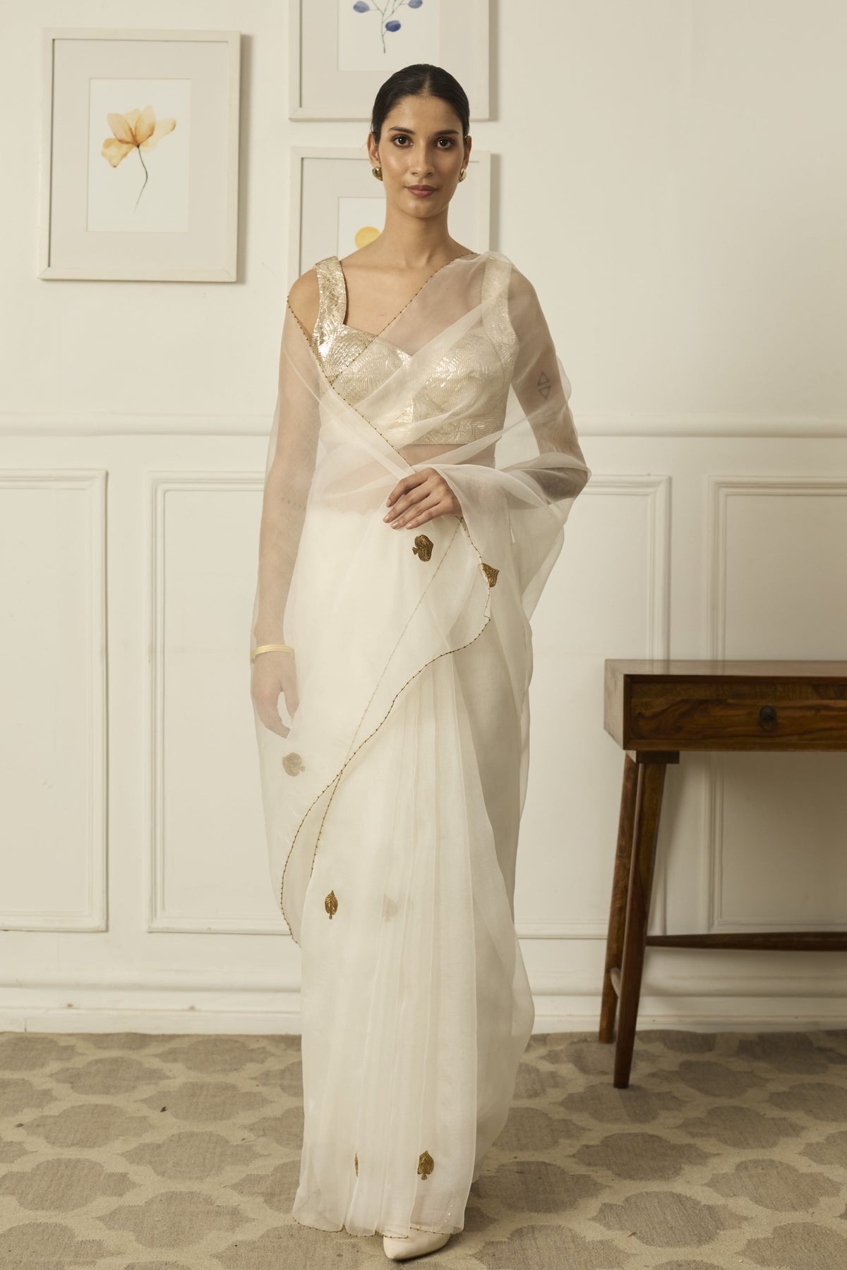 Ace Ivory Silk Organza Saree