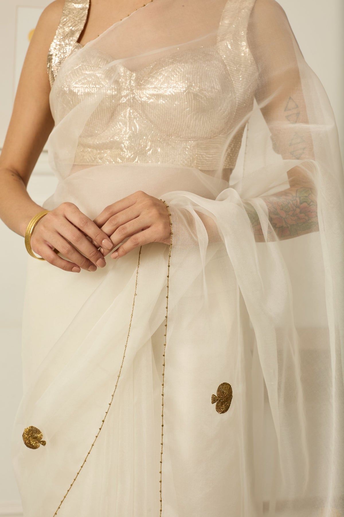 Ace Ivory Silk Organza Saree