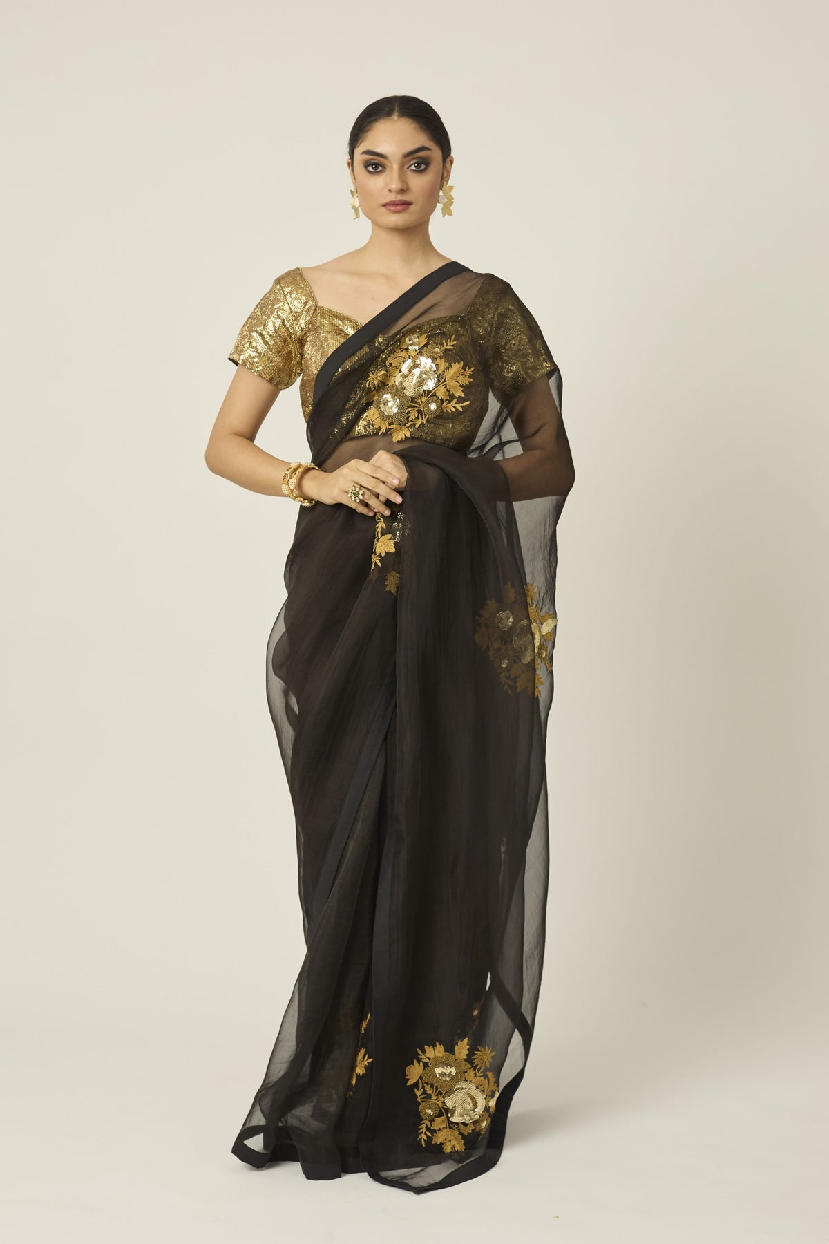 Black And Gold Aradhana Saree