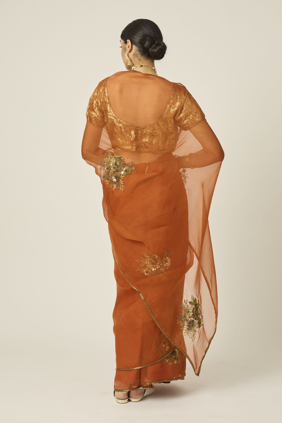 Paro Orange Silk Organza Saree