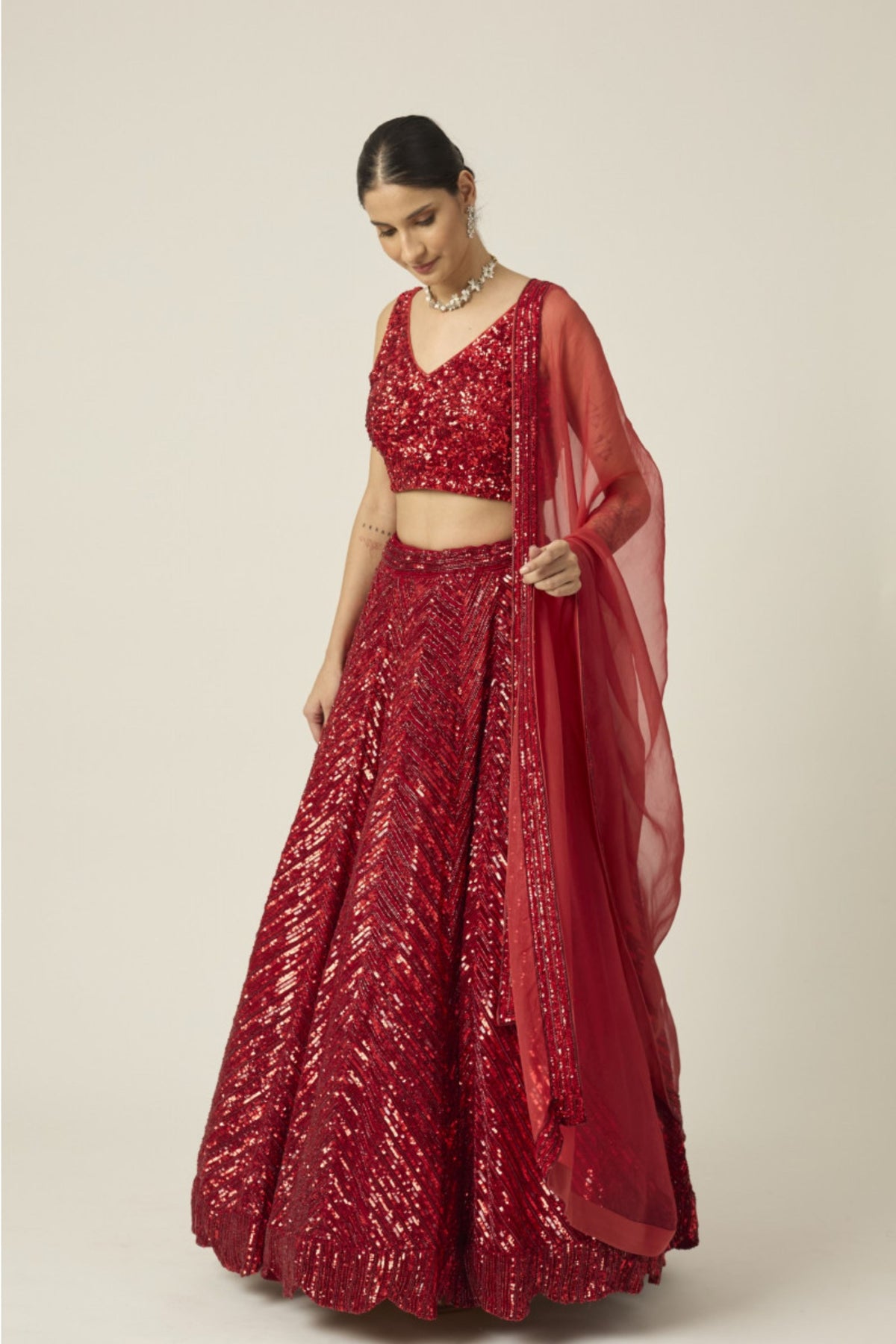 Red Anamika Lehanga Set