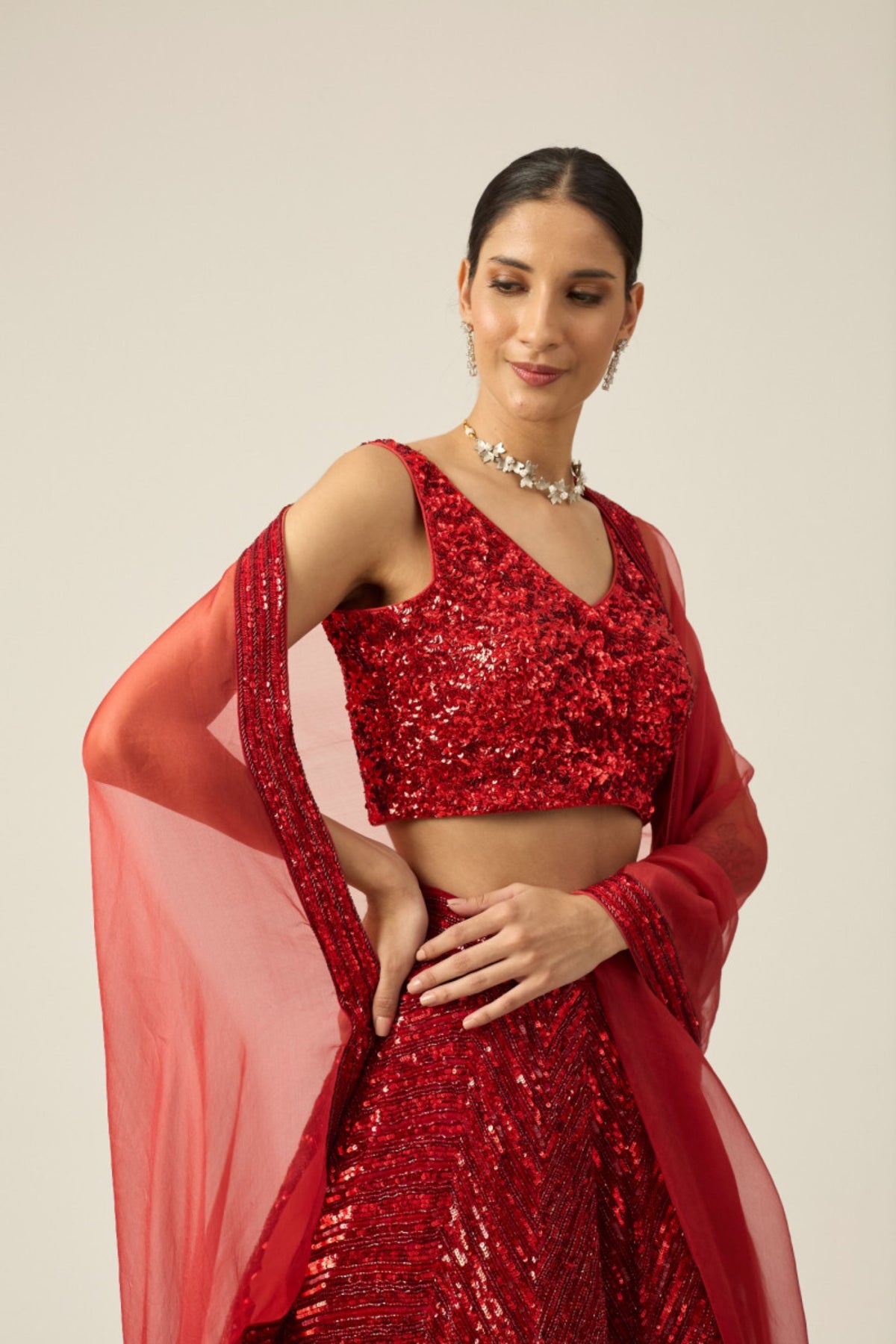 Red Anamika Lehanga Set