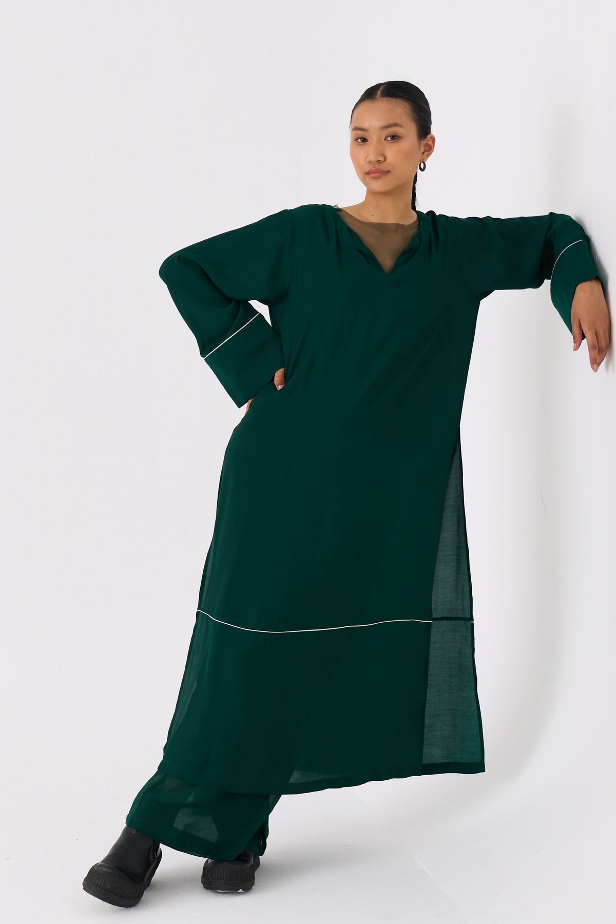 V-neck Green Kaftan Co-ord