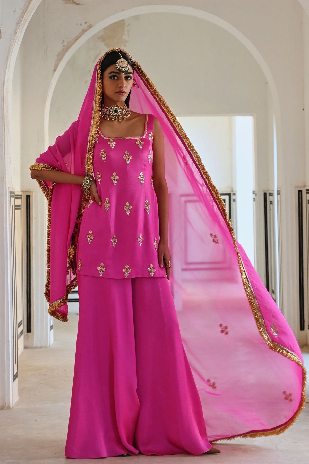 Bright Pink Embroidered Kurta Set