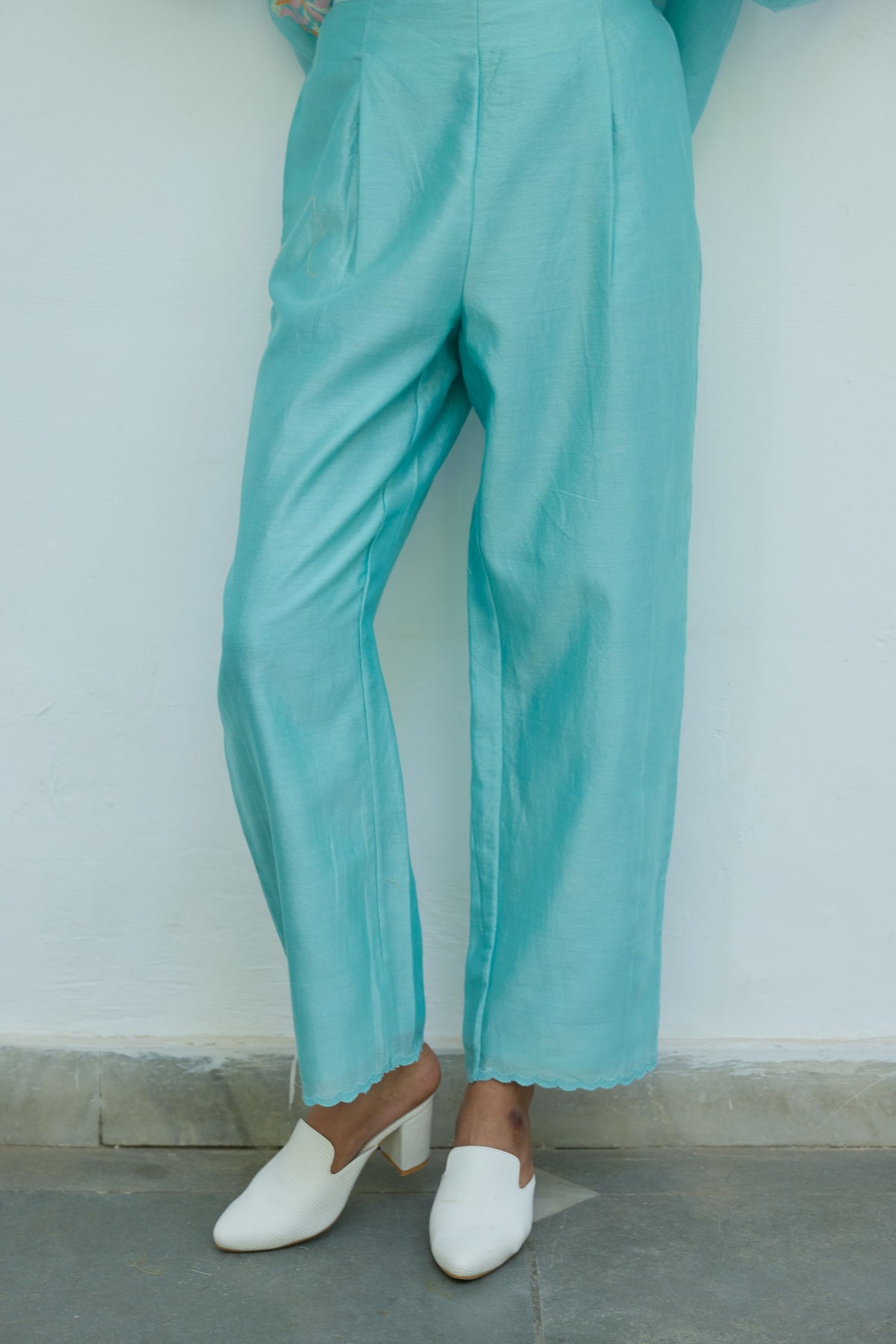 Turquoise Chanderi Trousers