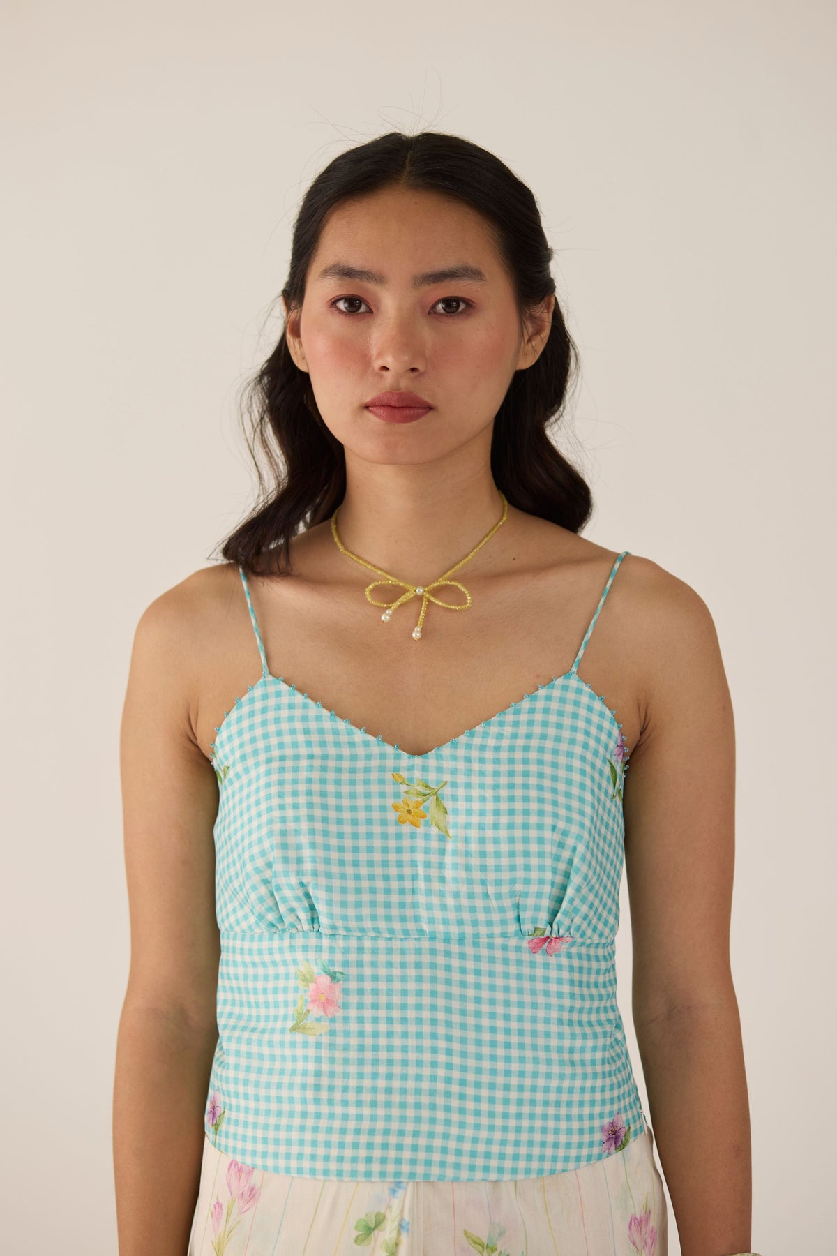 Blue Serene Meadow Noodle Strap Blouse