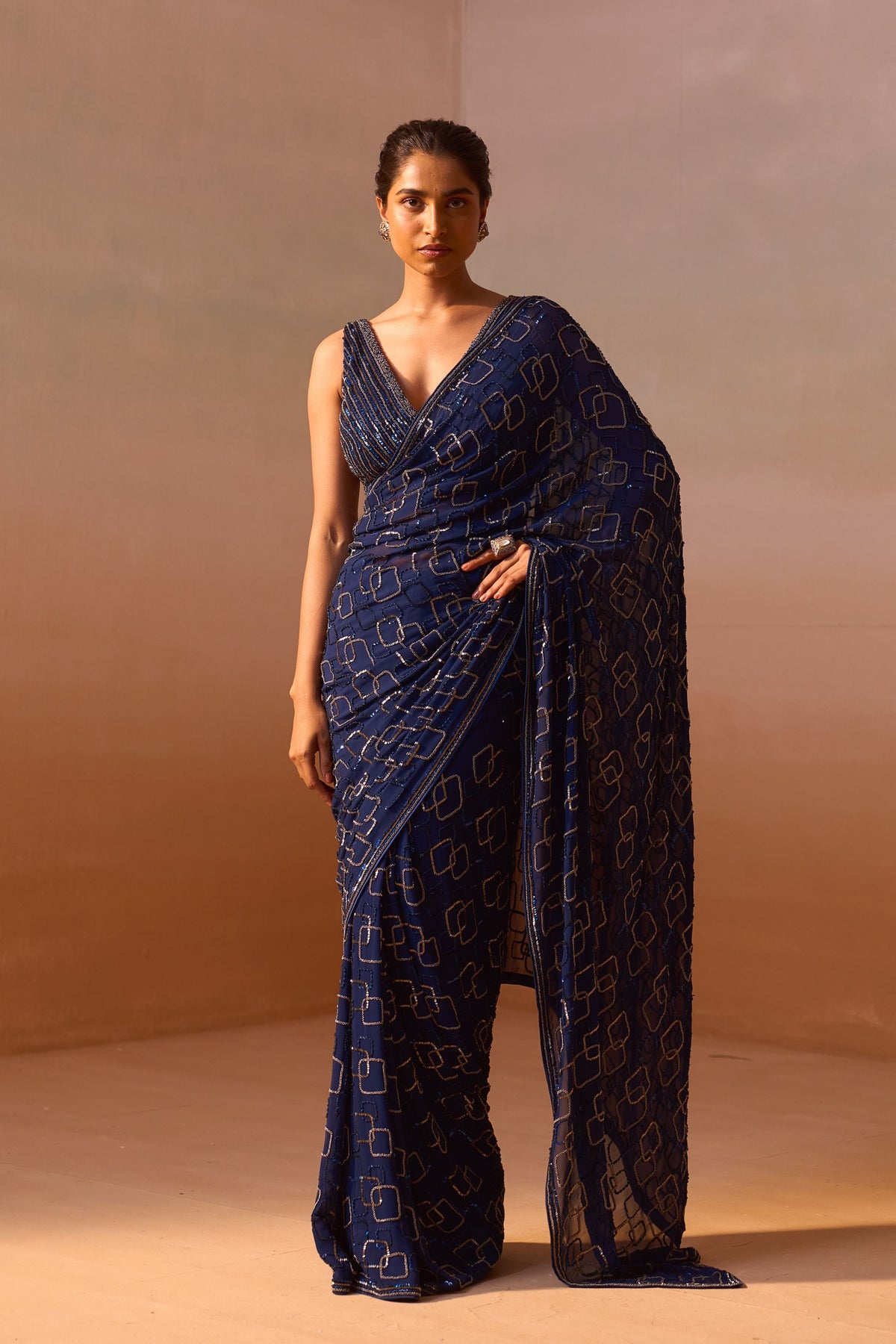 Navy Blue Geometric Saree