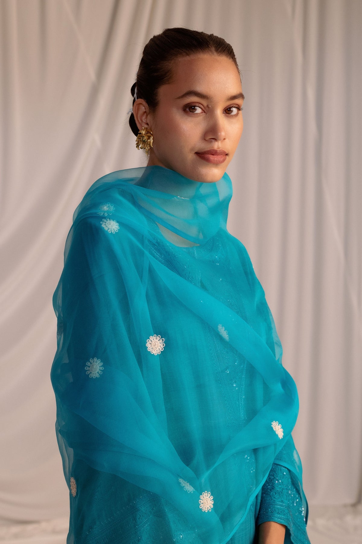 Turquoise Blue Embroidered Dupatta