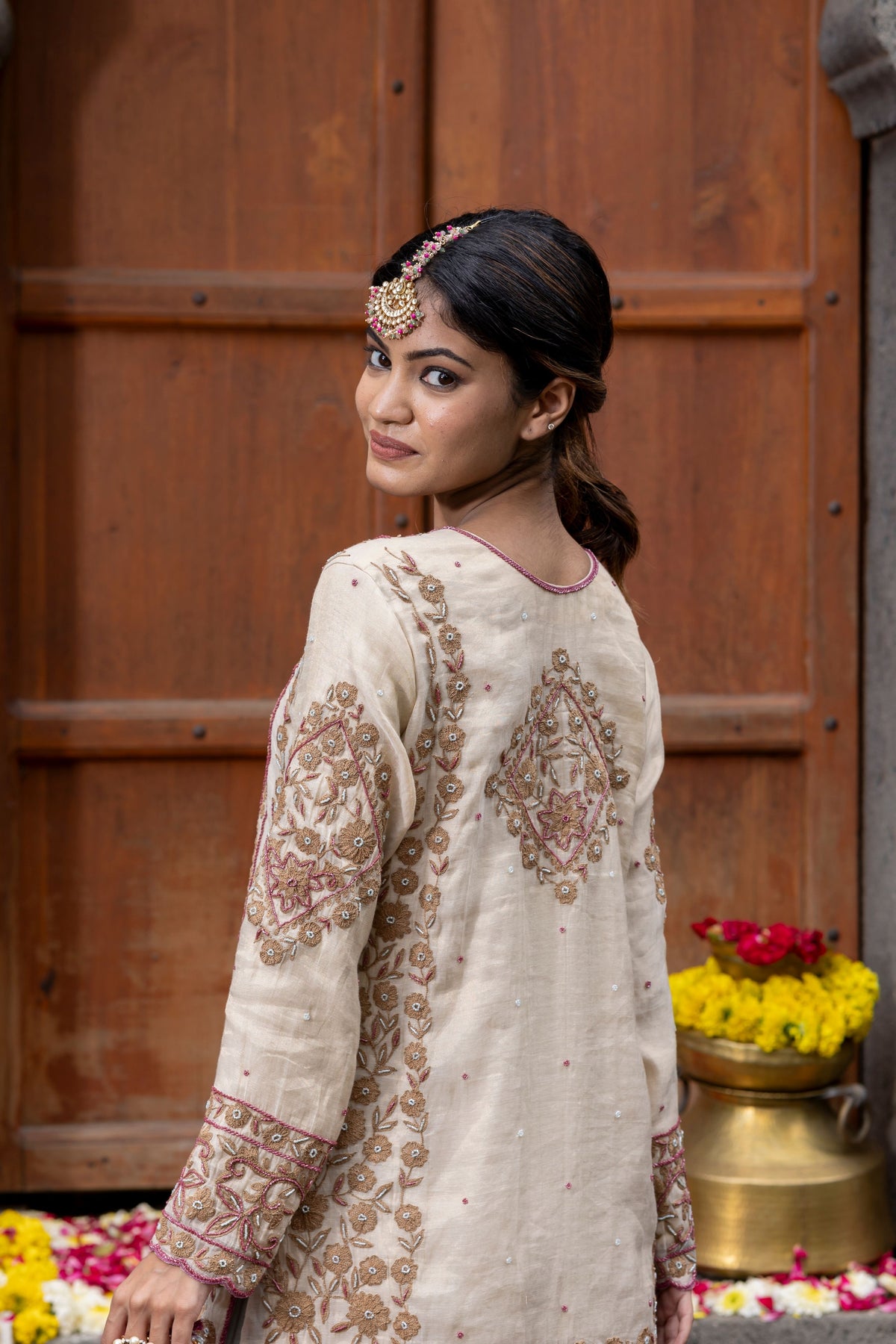 Colourful Beige Kurta Palazzo Set