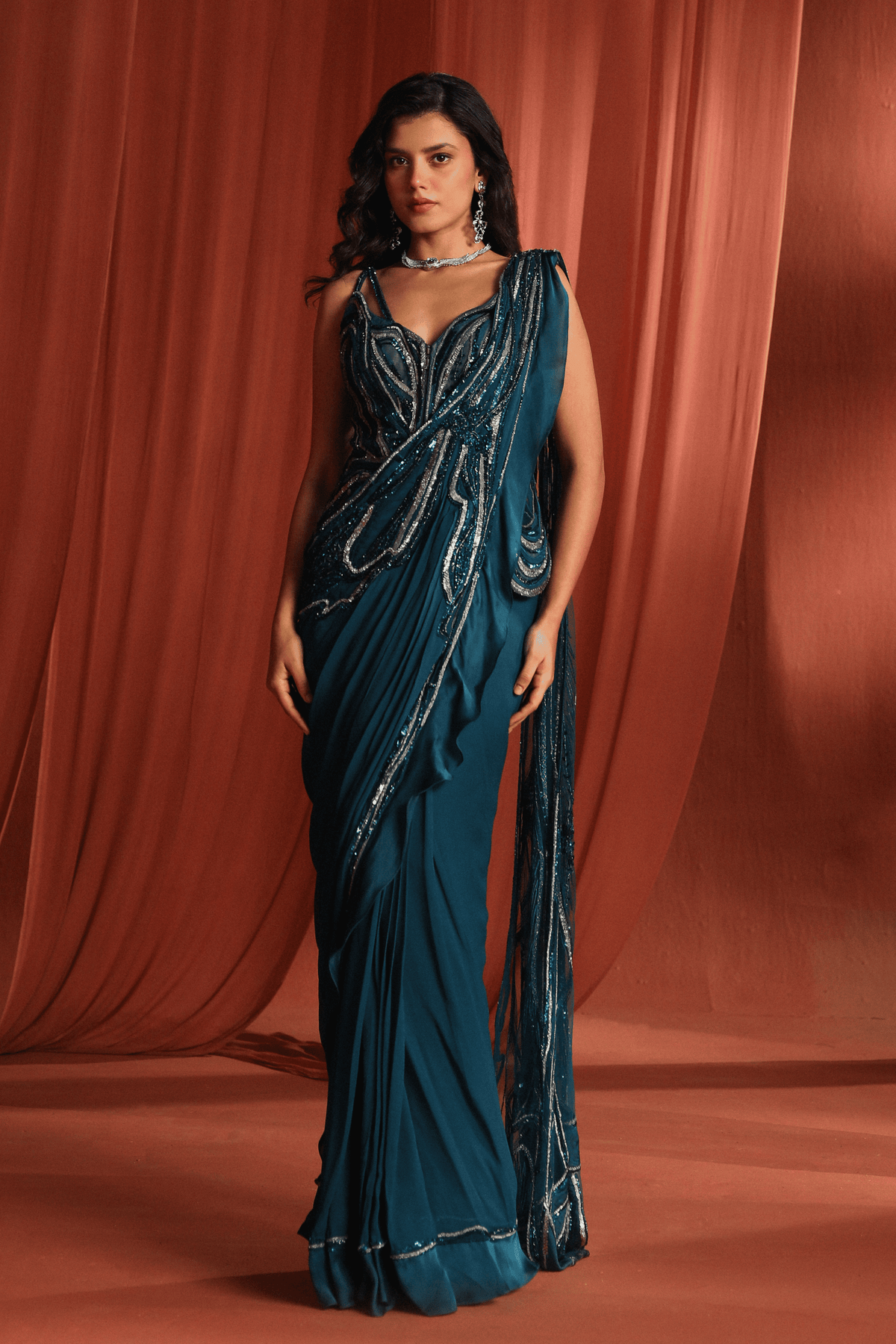 Teal Bloom Saree