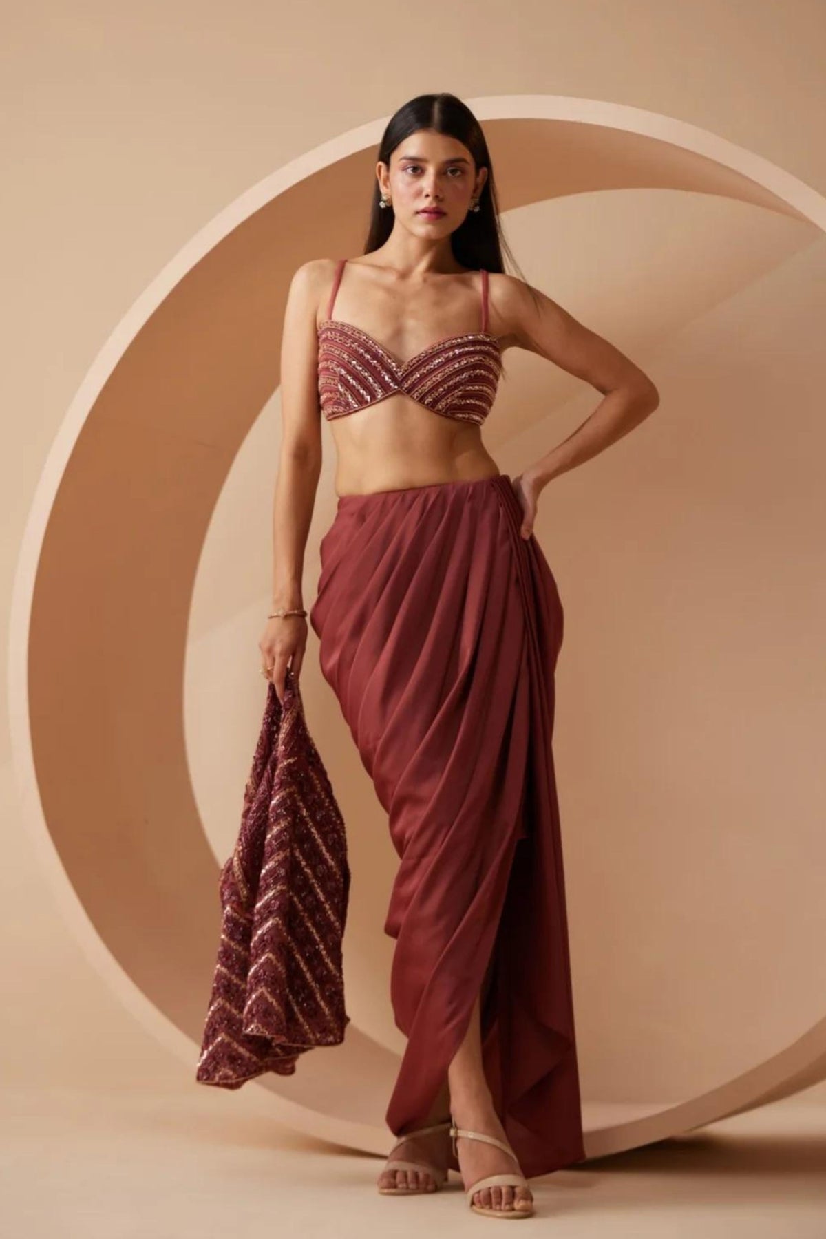 Divine Maroon Indo Western