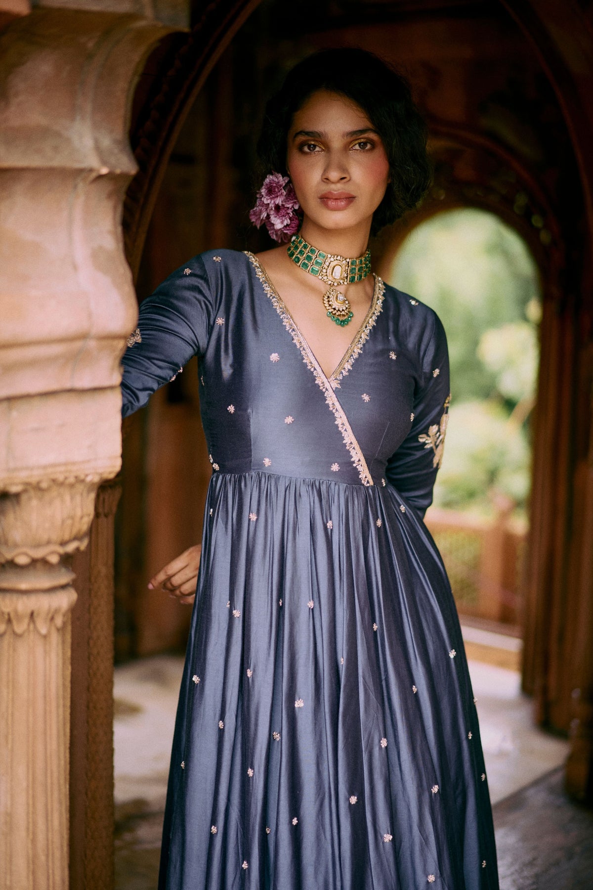 Crafted Embroidered Blue Anarkali Set