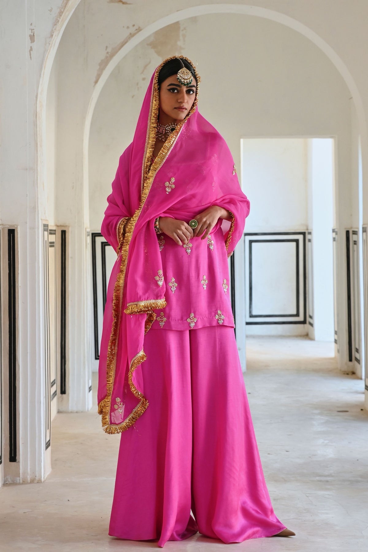 Bright Pink Embroidered Kurta Set