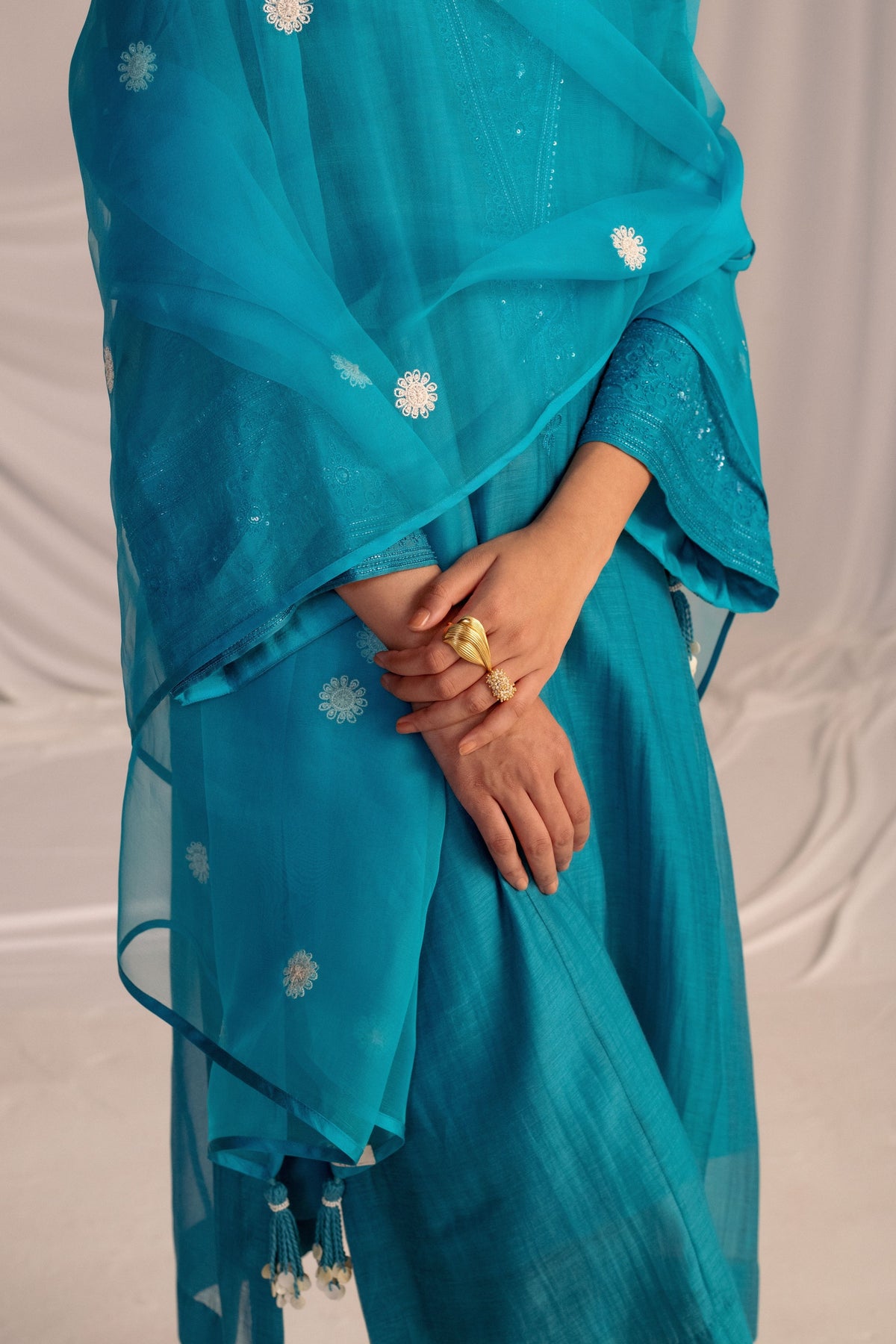 Turquoise Embroidered Tunic &amp; Trouser Set