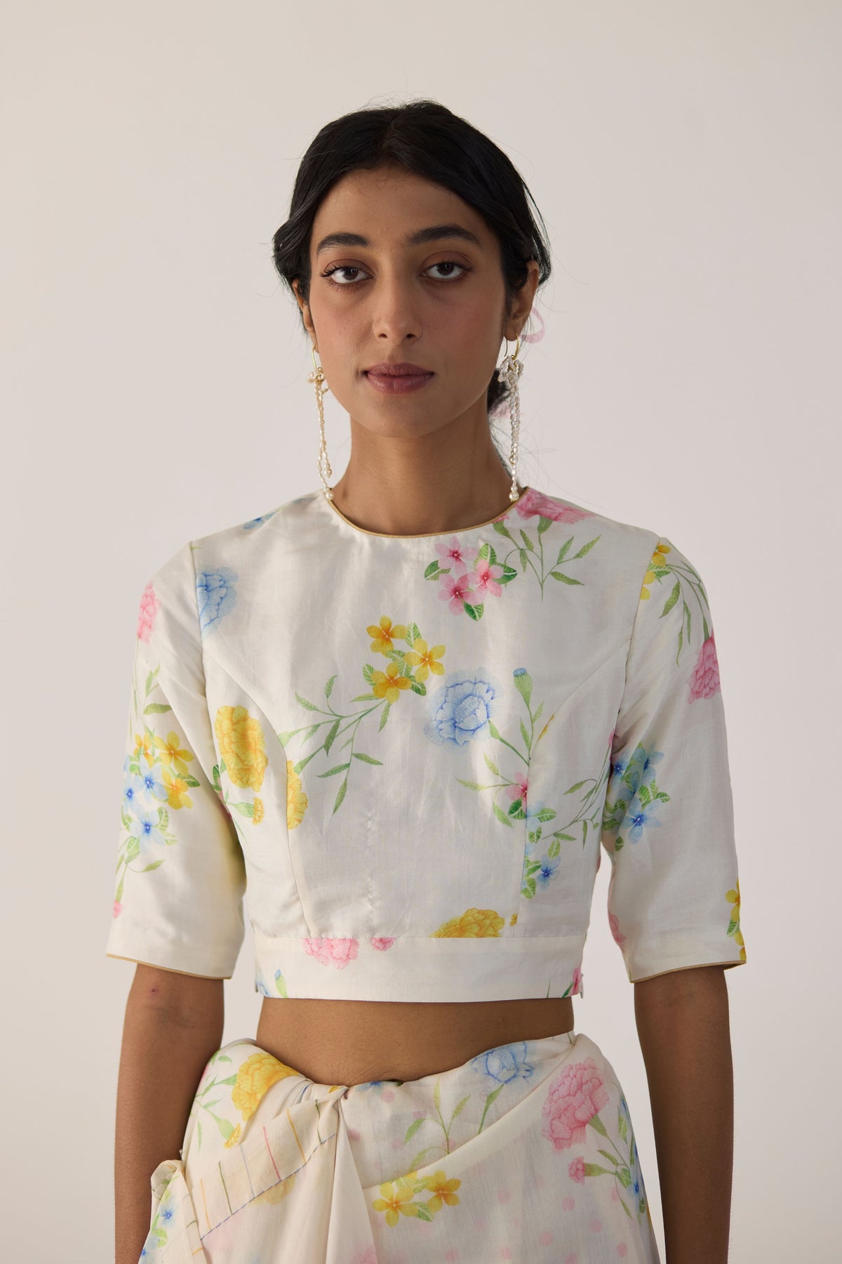 Marigold Round Neck Satin Blouse