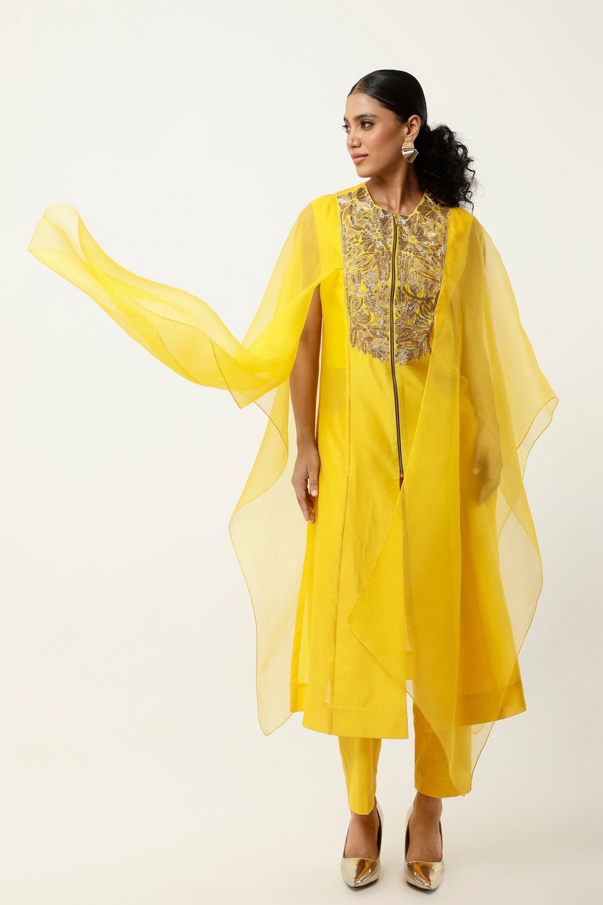 Yellow Cape Kurta Set