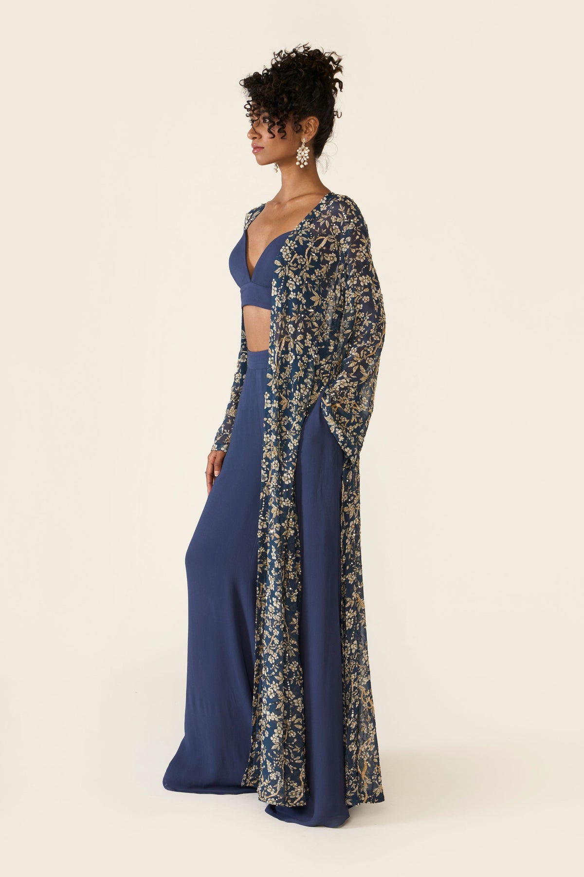 Blue Printed Cape Set