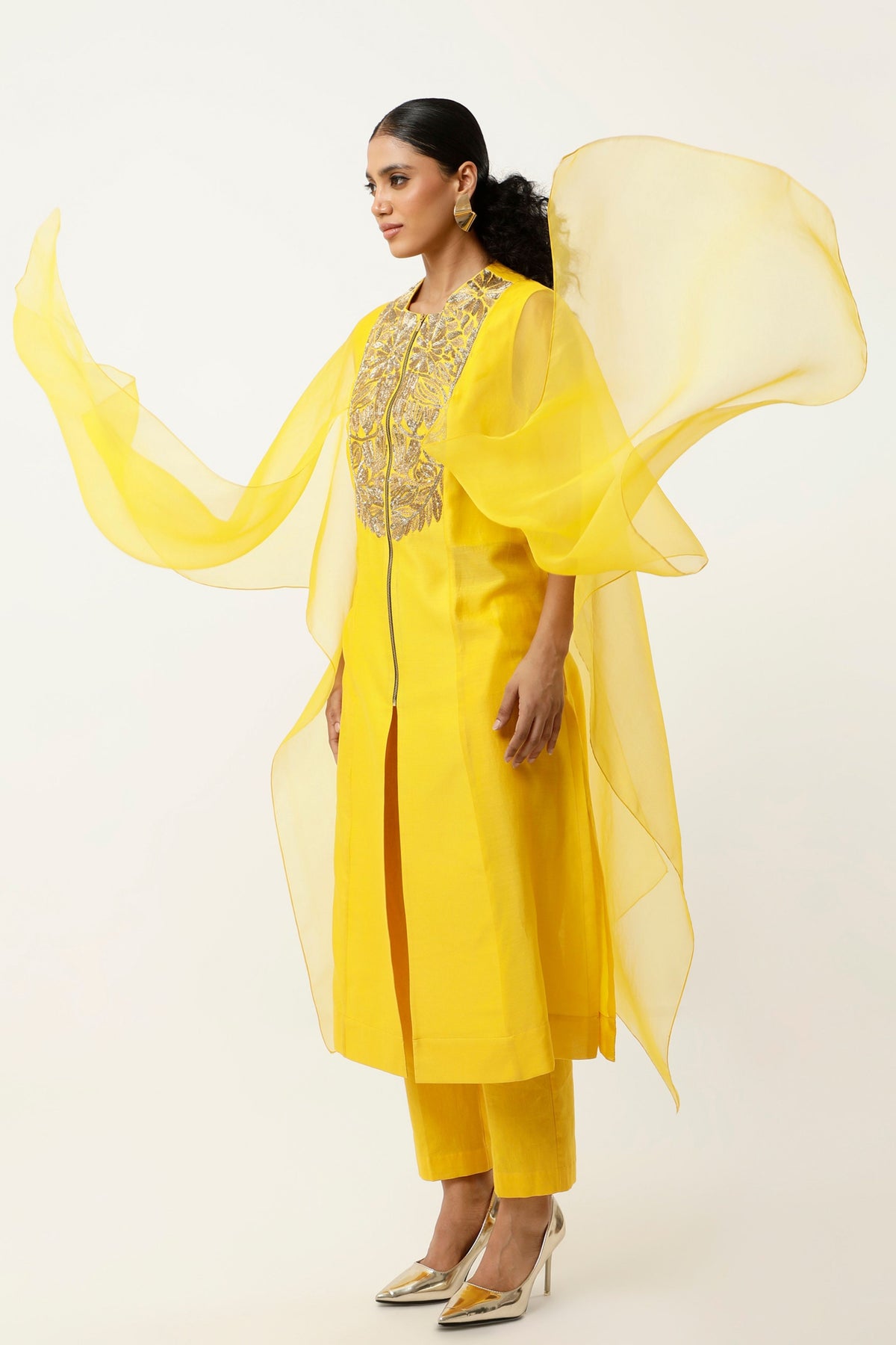 Yellow Cape Kurta Set