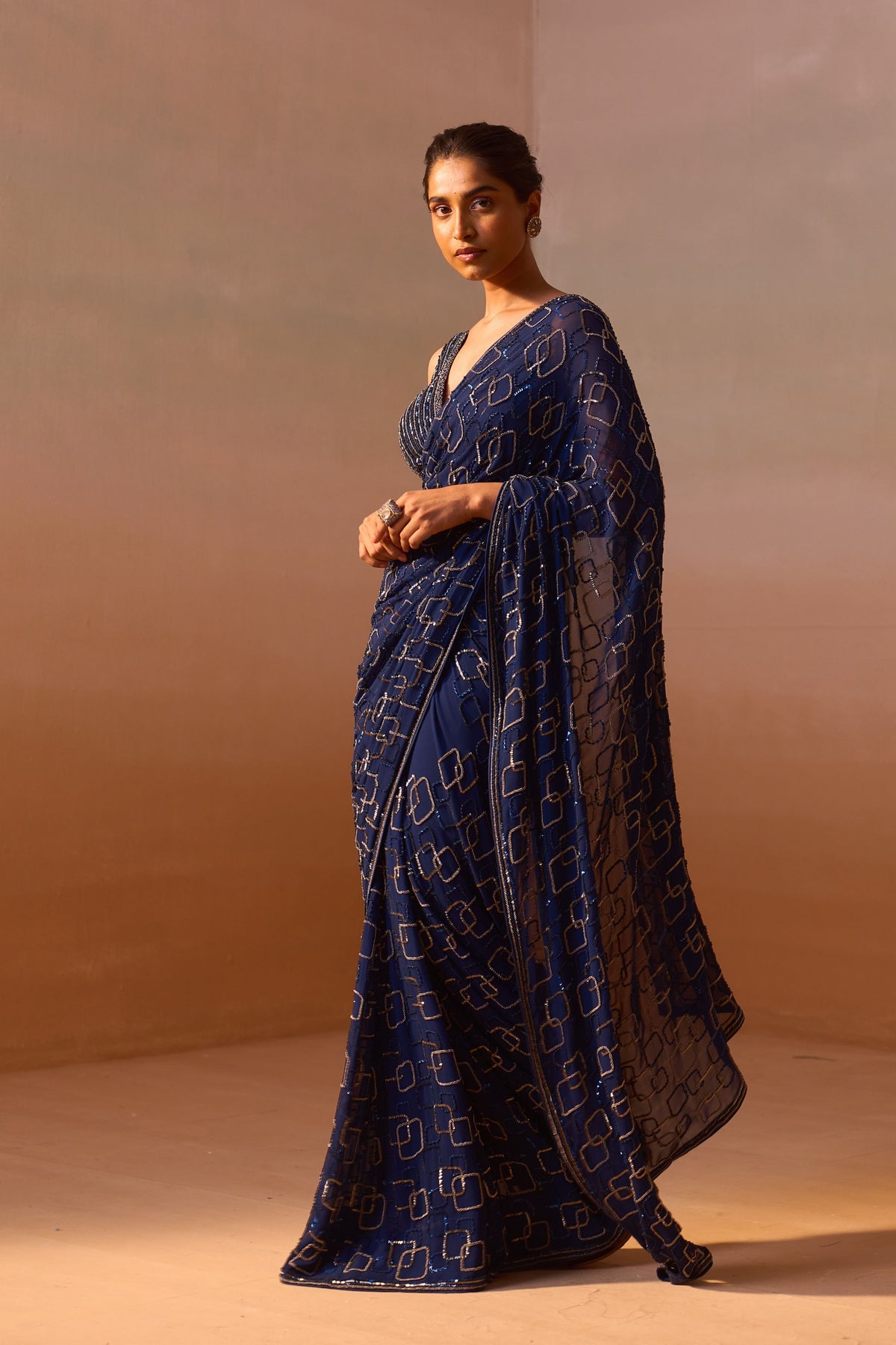 Navy Blue Geometric Saree