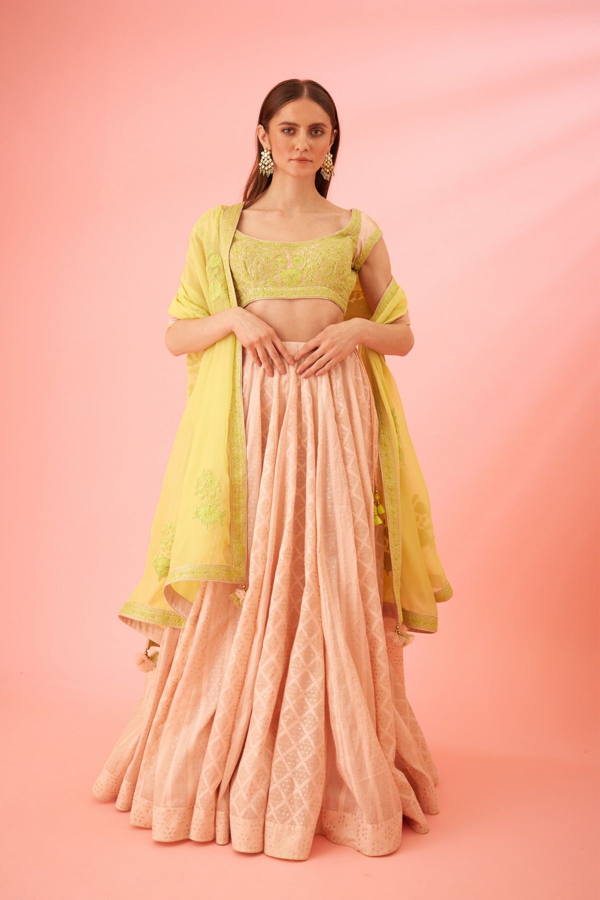 Crystal rose pink Lehenga set