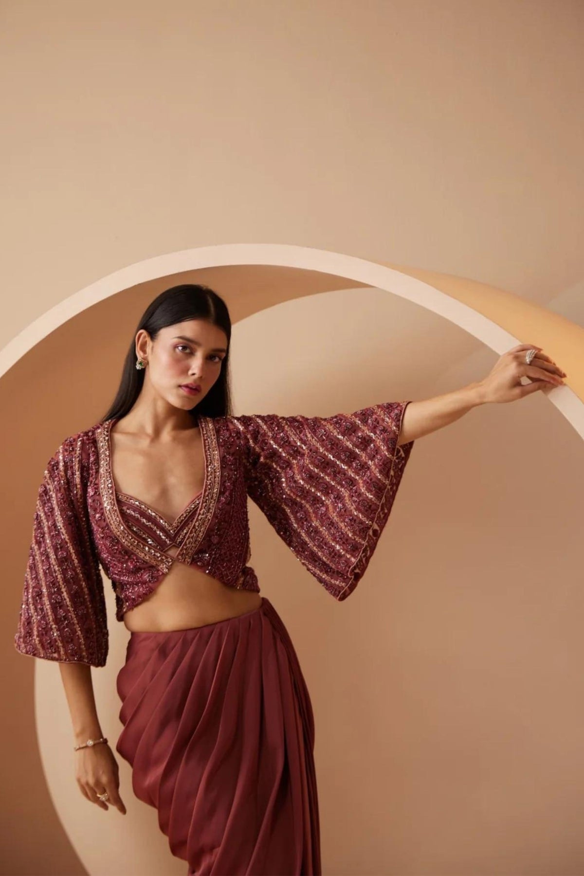 Divine Maroon Indo Western