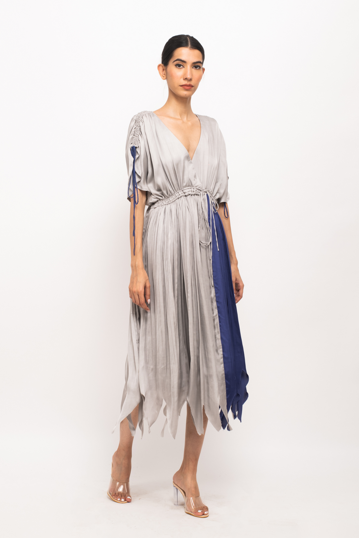 Grey and Blue Angrakha Dress