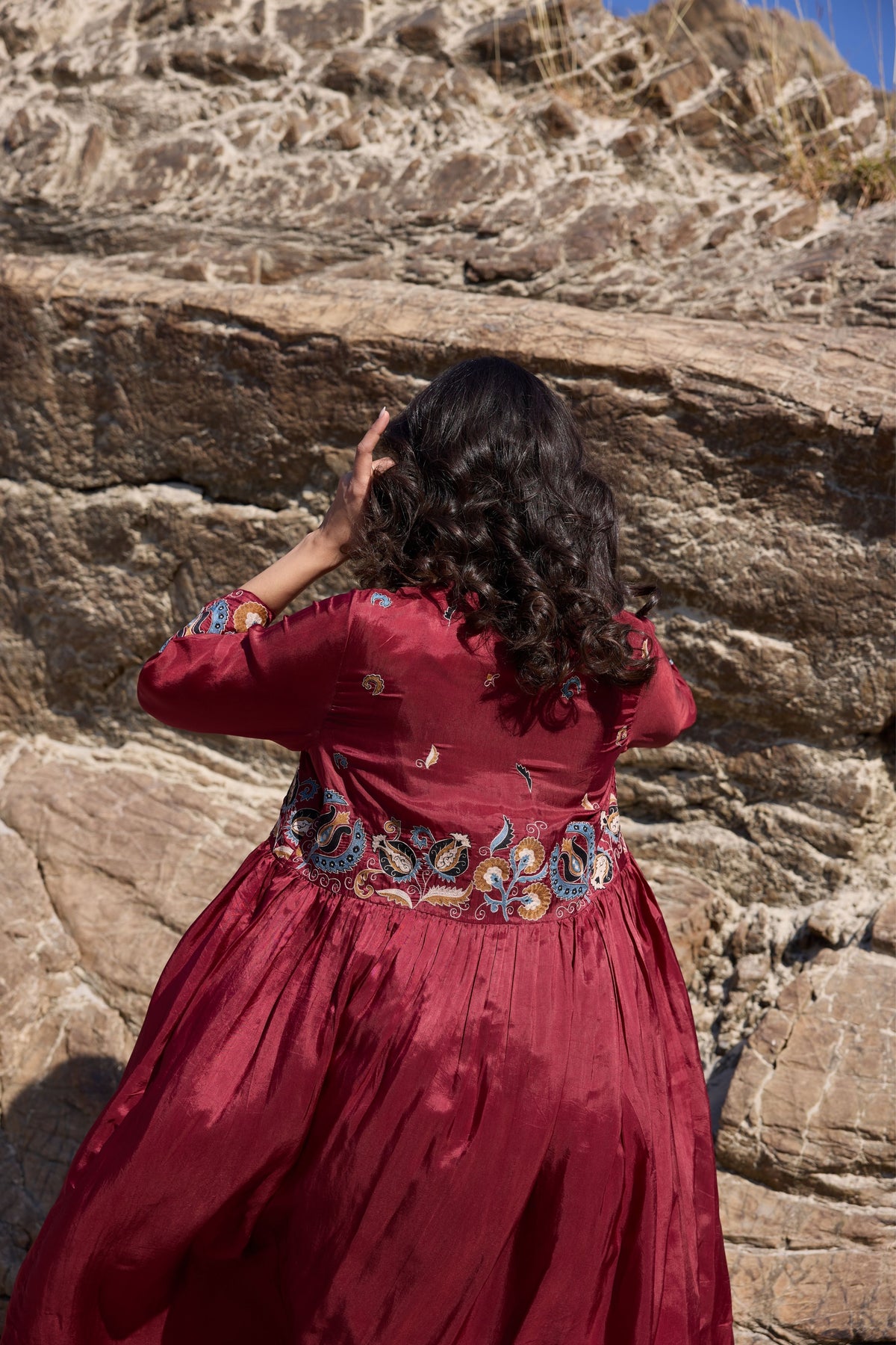 Burgundy Button Down Flared Kurta