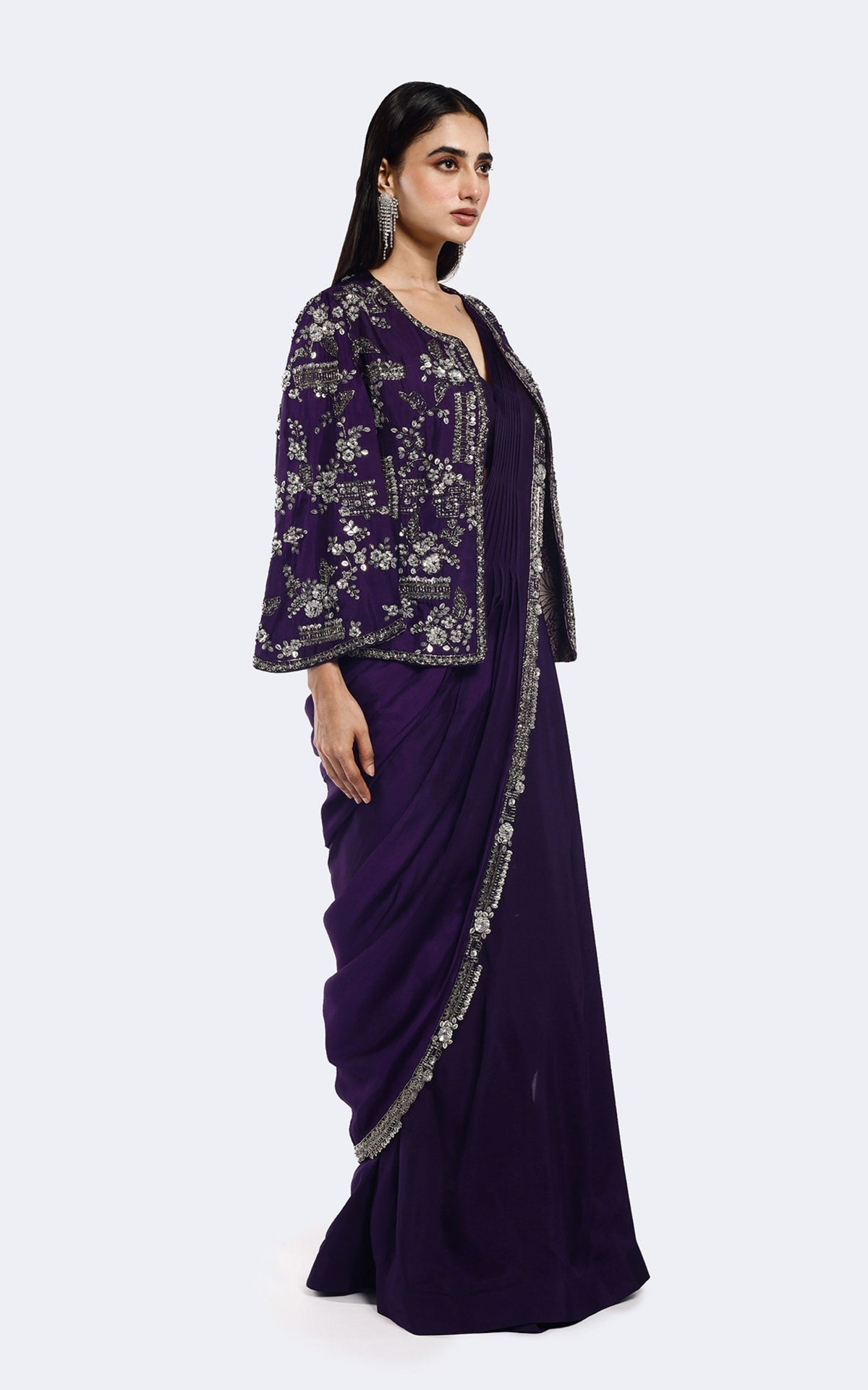 Cape Sleeve Silk Drape saree