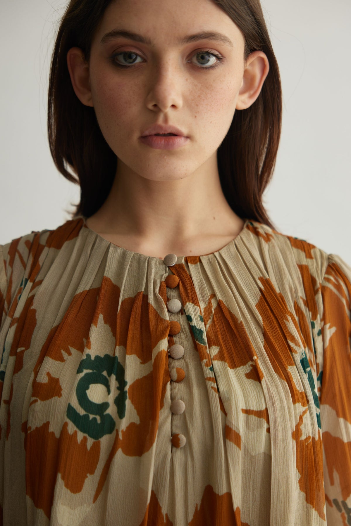 Rust Floral Pleated Top