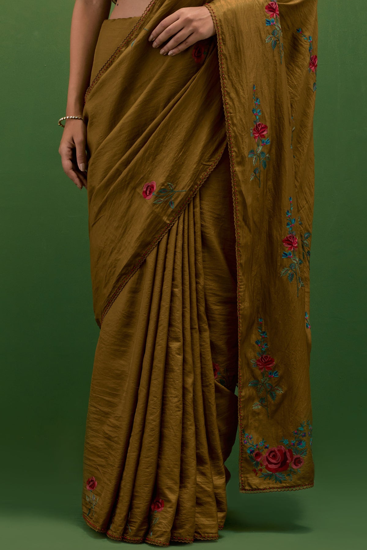 Golden Olive Silk Saree