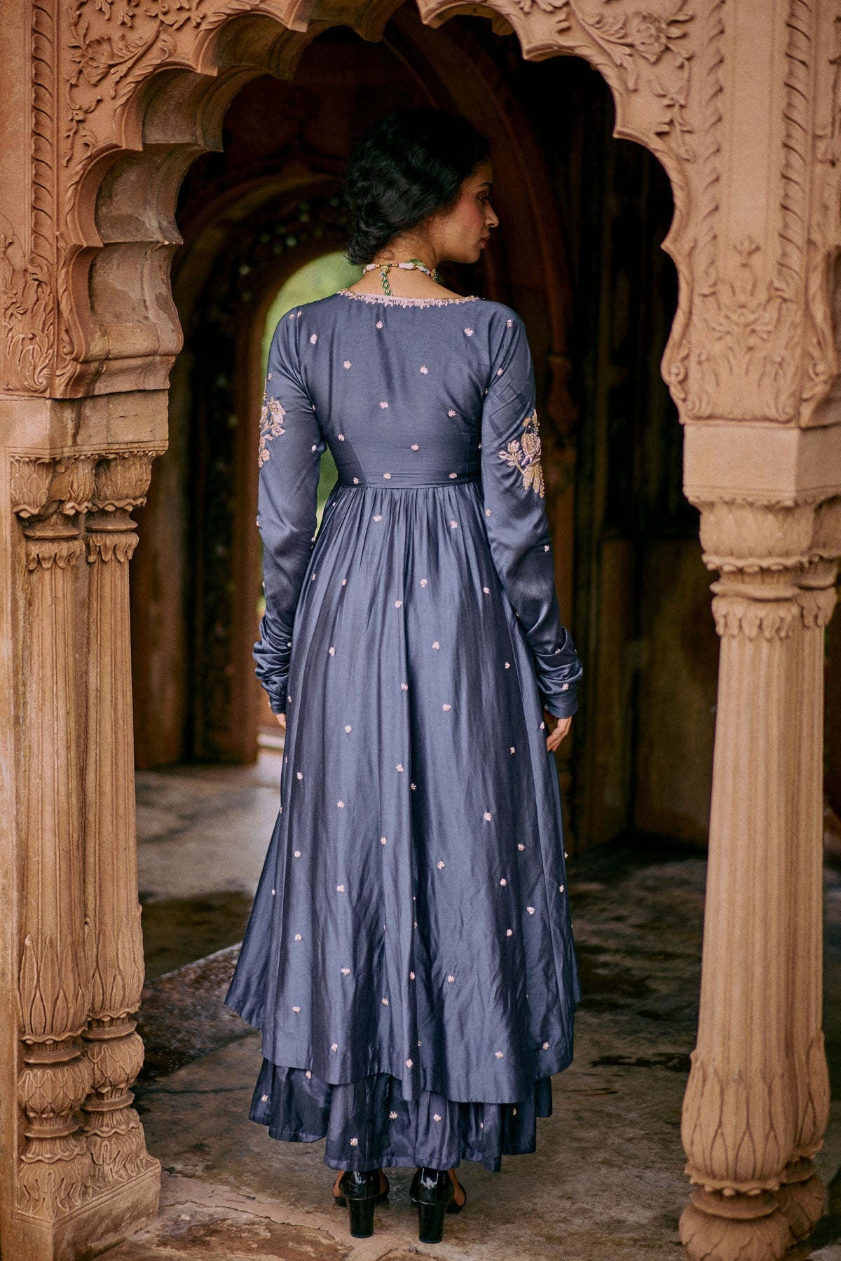 Crafted Embroidered Blue Anarkali Set