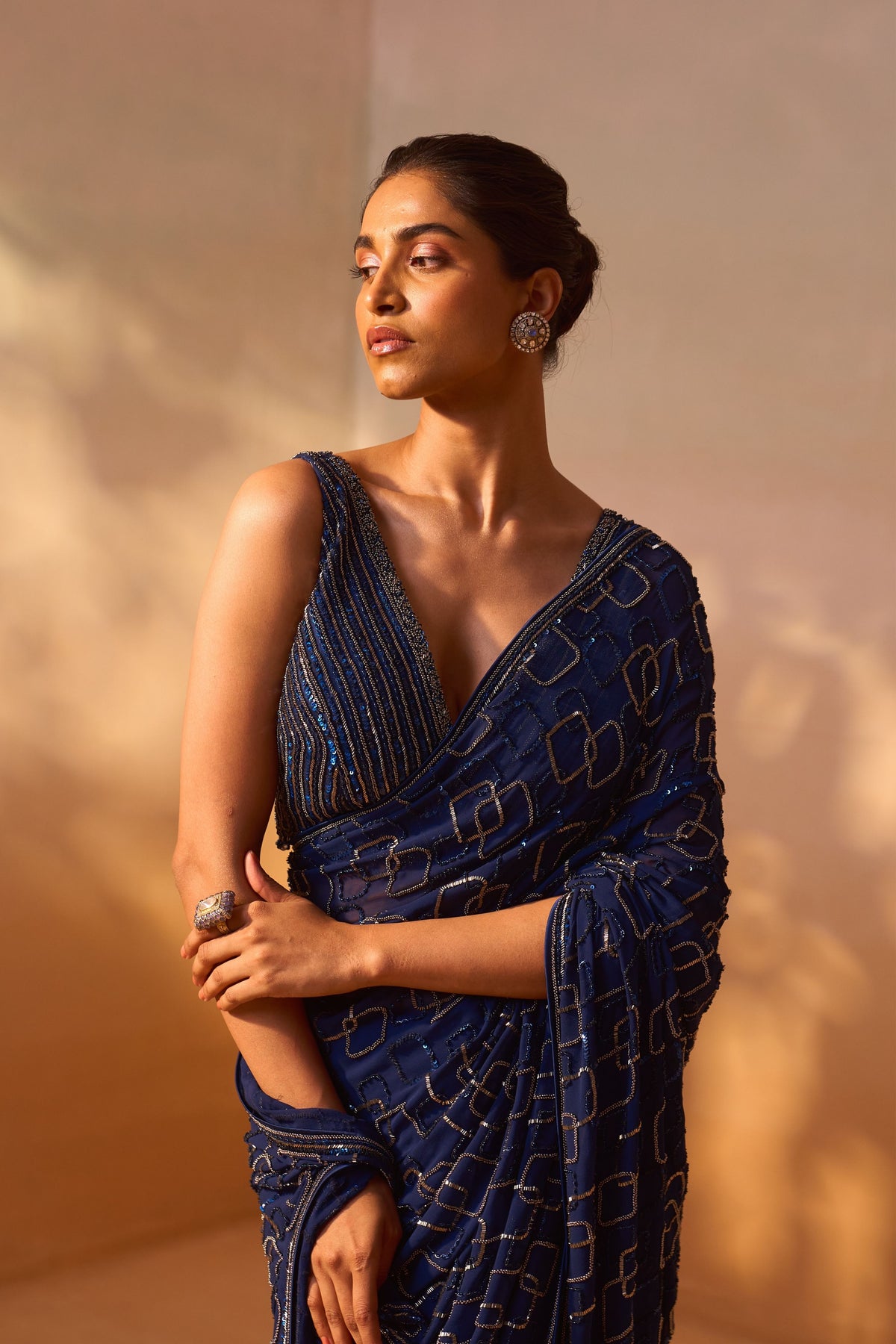 Navy Blue Geometric Saree